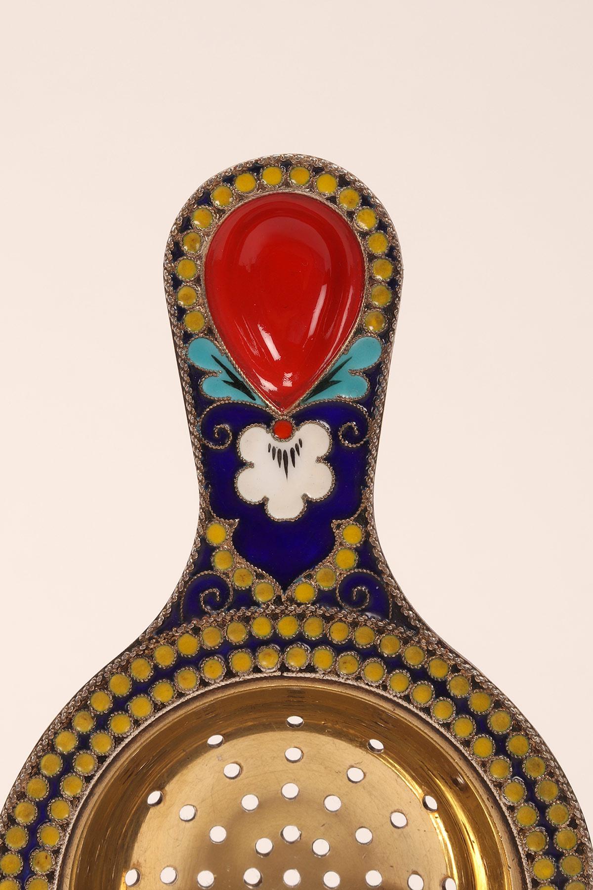 Russian Silver and Enamels Tea Strainer, URSS, 1940 For Sale