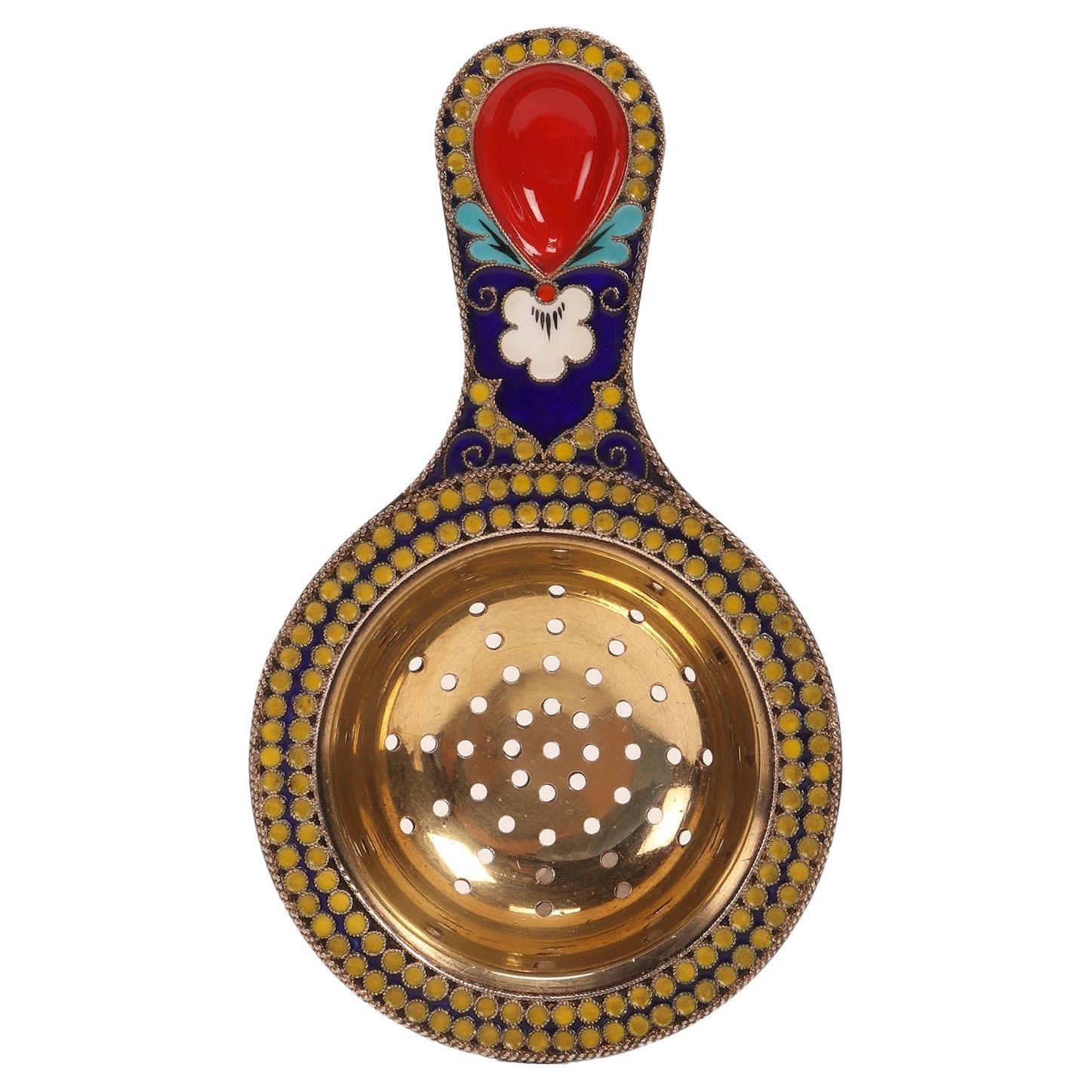 Silver and Enamels Tea Strainer, URSS, 1940 For Sale