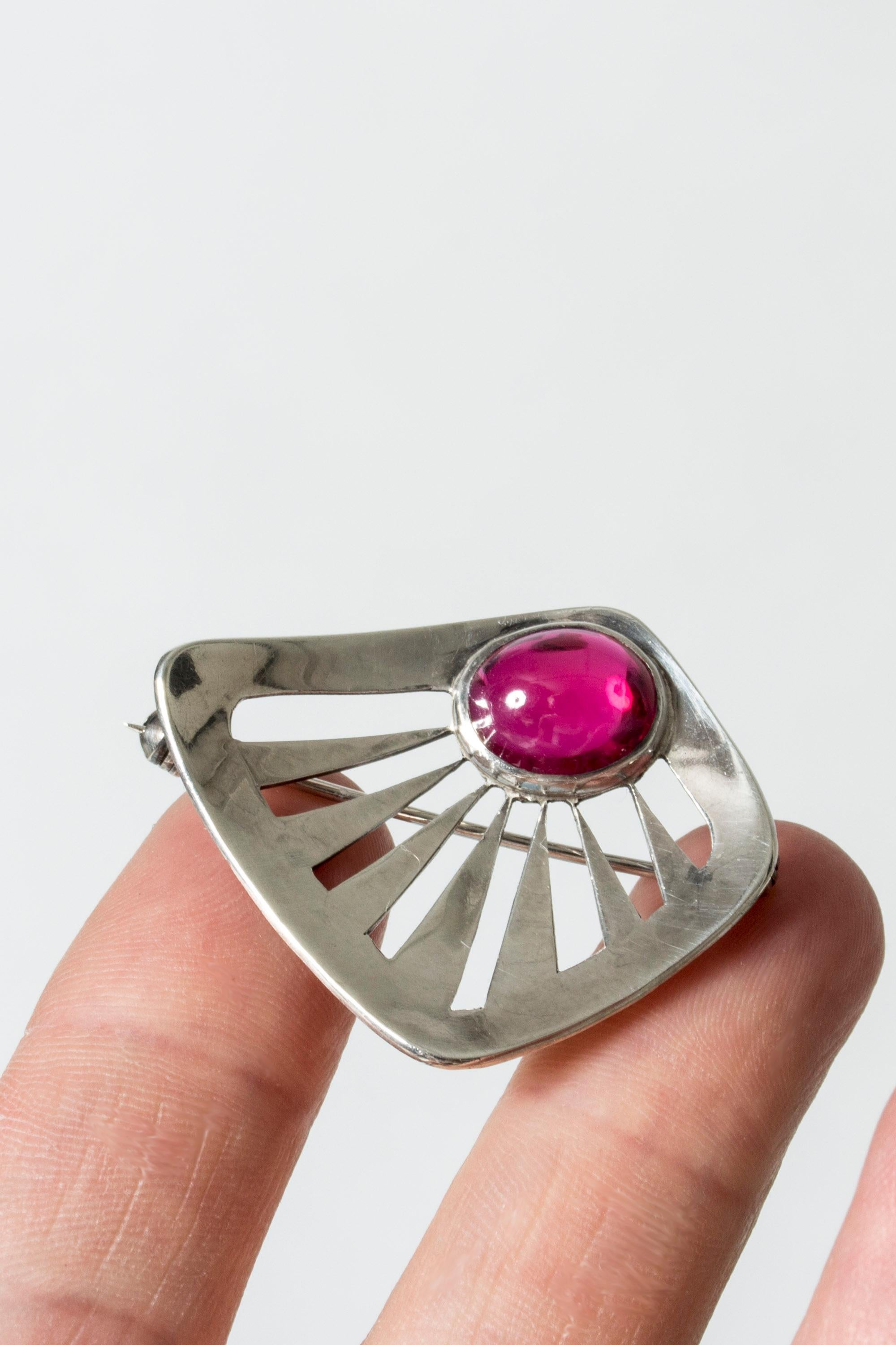 Silver and Garnet Brooch by Rey Urban, Sweden, 1959 In Good Condition In Stockholm, SE