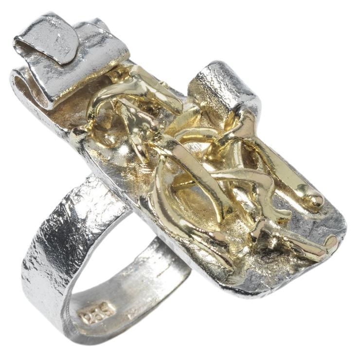 Silver and Gilded Silver Ring by Swedish master Carl Forsberg Year 1990 For Sale