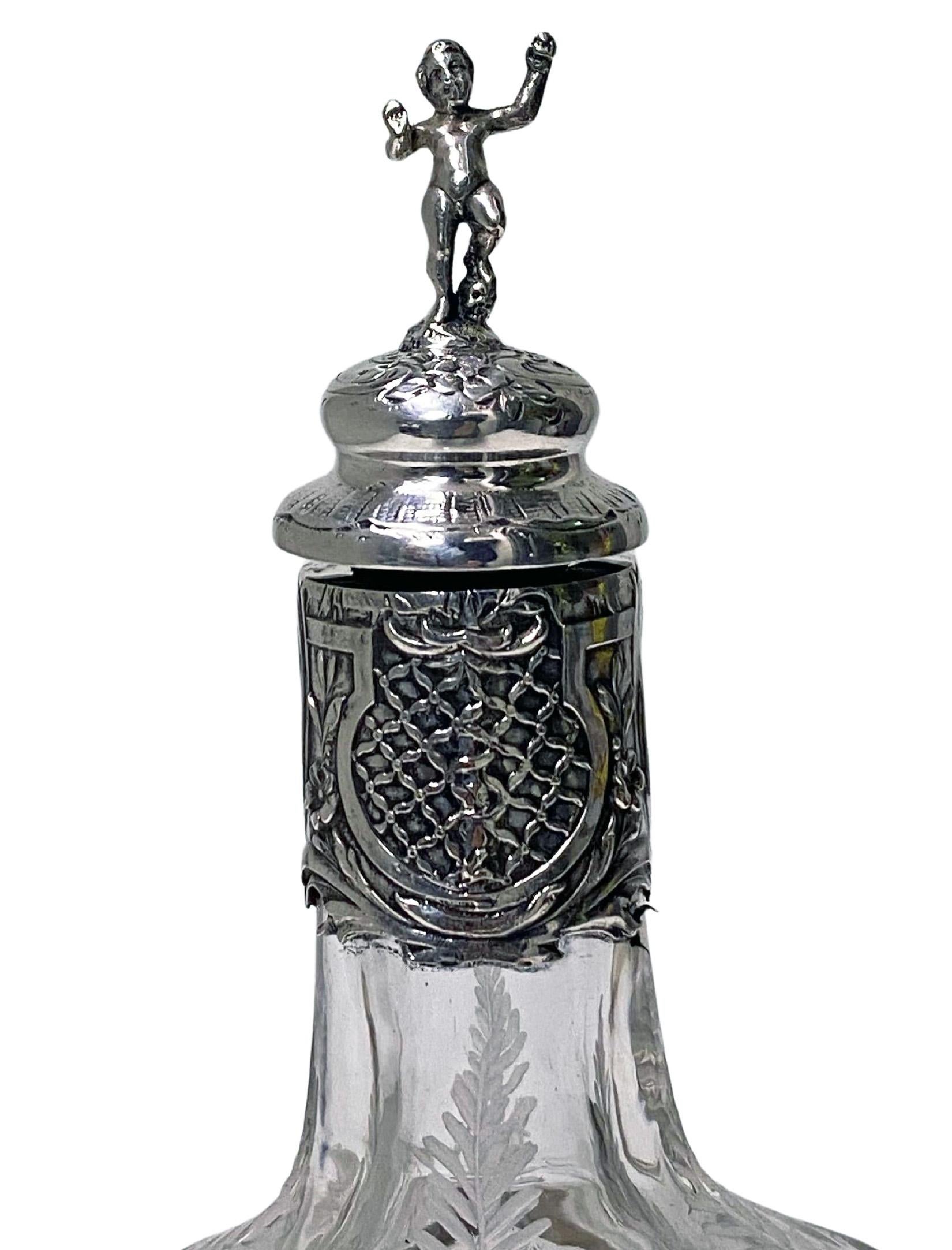 German Silver and Glass Decanter for Oil Vinegar Hanau circa 1890 Storck and Sinsheimer