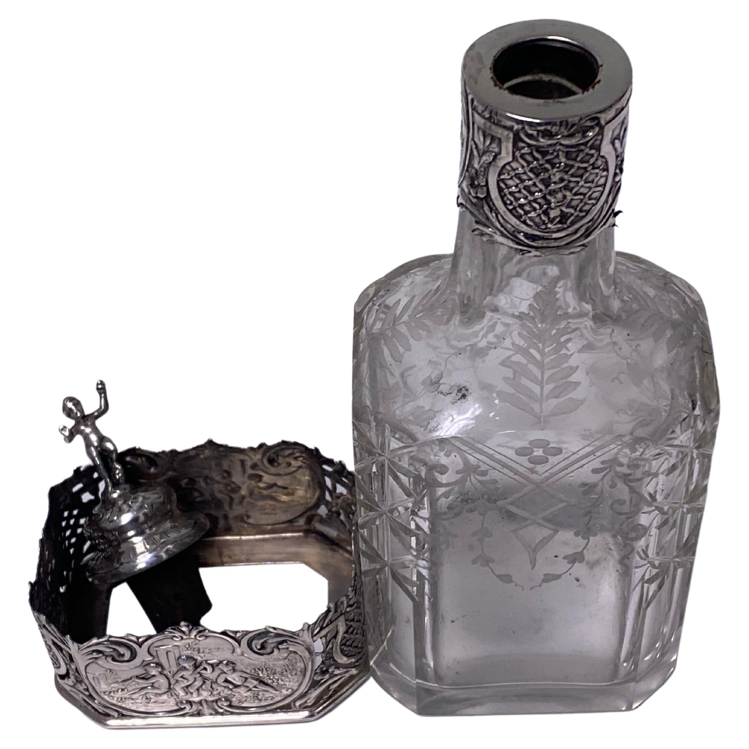 19th Century Silver and Glass Decanter for Oil Vinegar Hanau circa 1890 Storck and Sinsheimer
