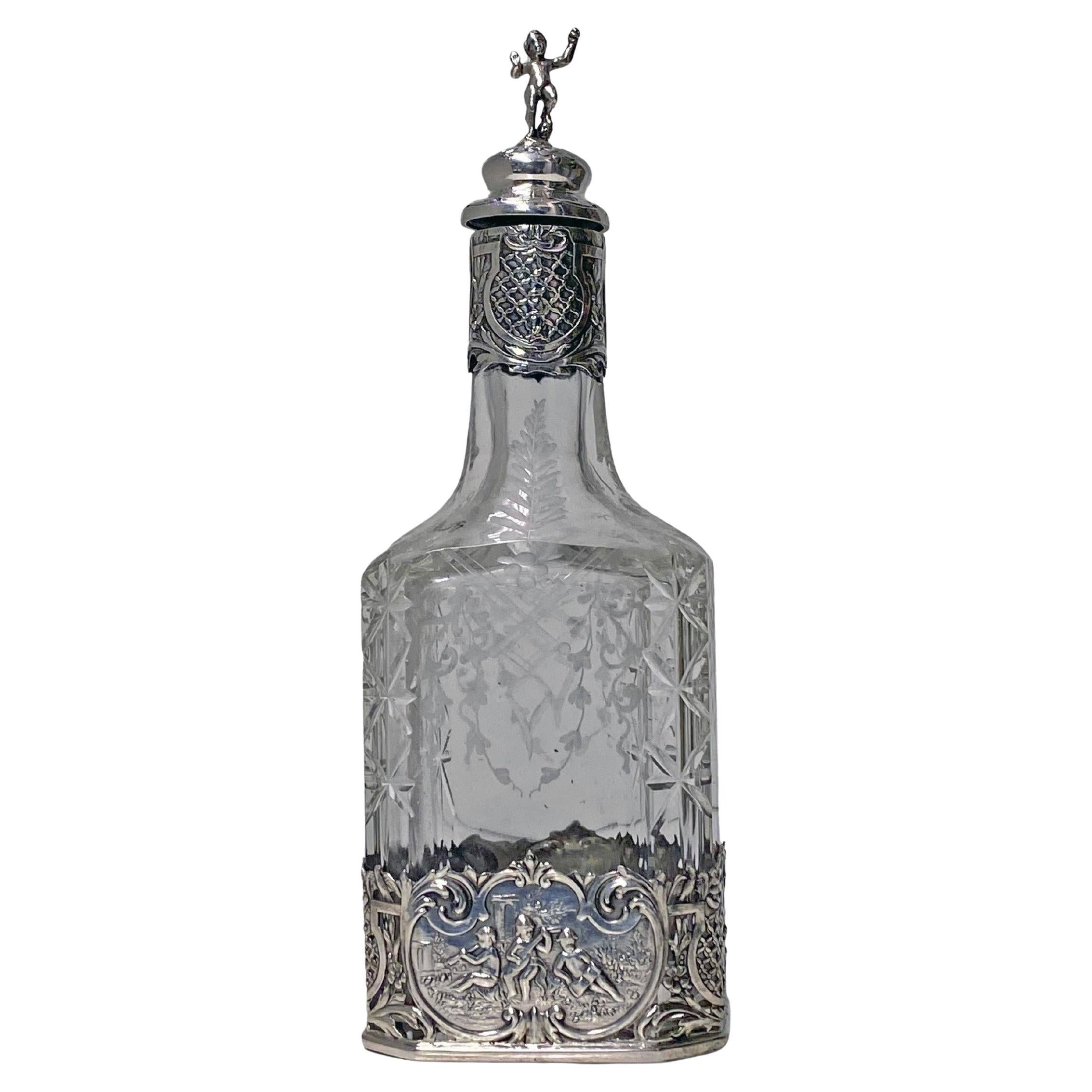 Silver and Glass Decanter for Oil Vinegar Hanau circa 1890 Storck and Sinsheimer