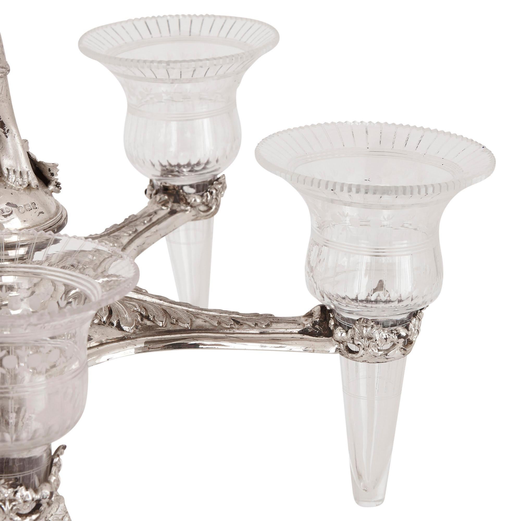 Neoclassical Silver and glass epergne by Stephen Smith & Son of London