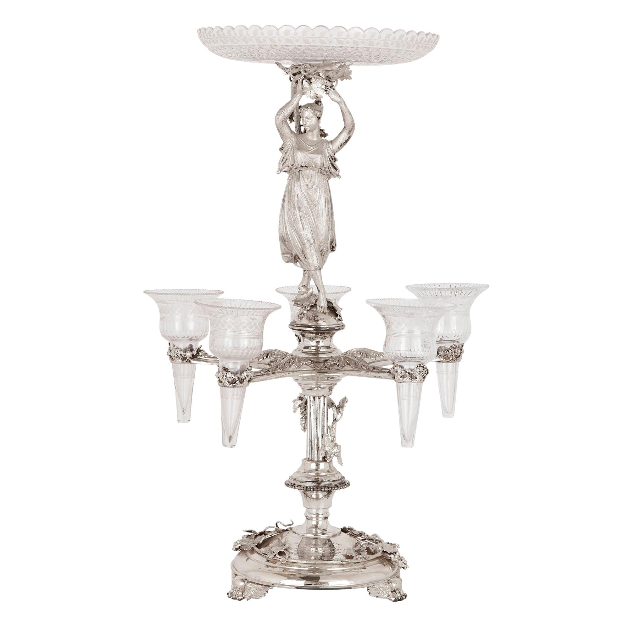 Silver and glass epergne by Stephen Smith & Son of London