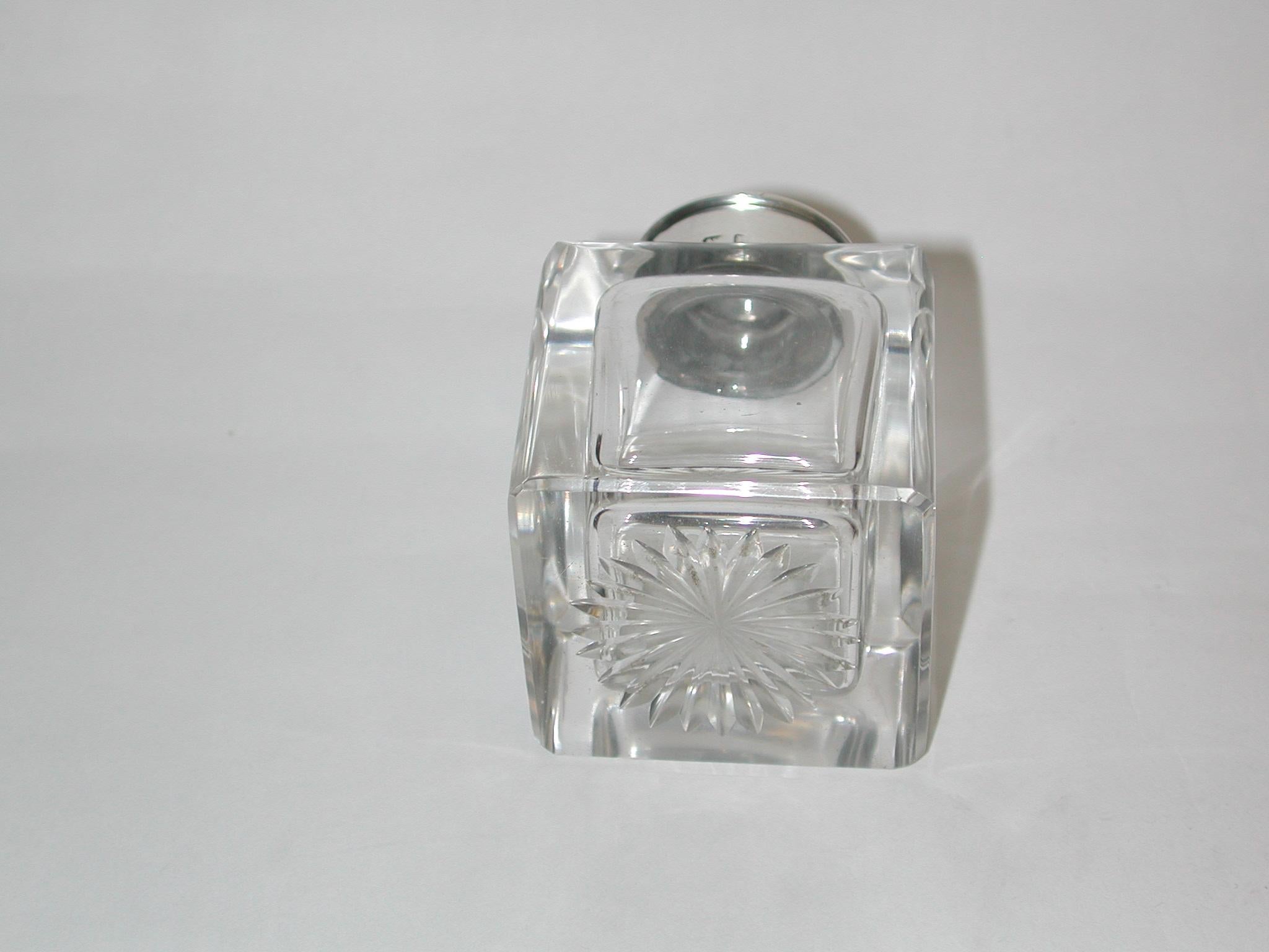 Early 20th Century Silver and Glass Scotch Pebble Inkpot dated 1902 James Fenton Birmingham For Sale