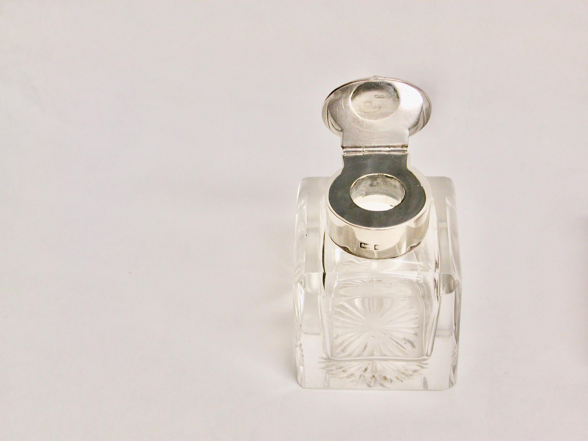 Silber- und Glas Scotch-Pebble-Tintenkanne, datiert 1902 James Fenton Birmingham im Angebot 1