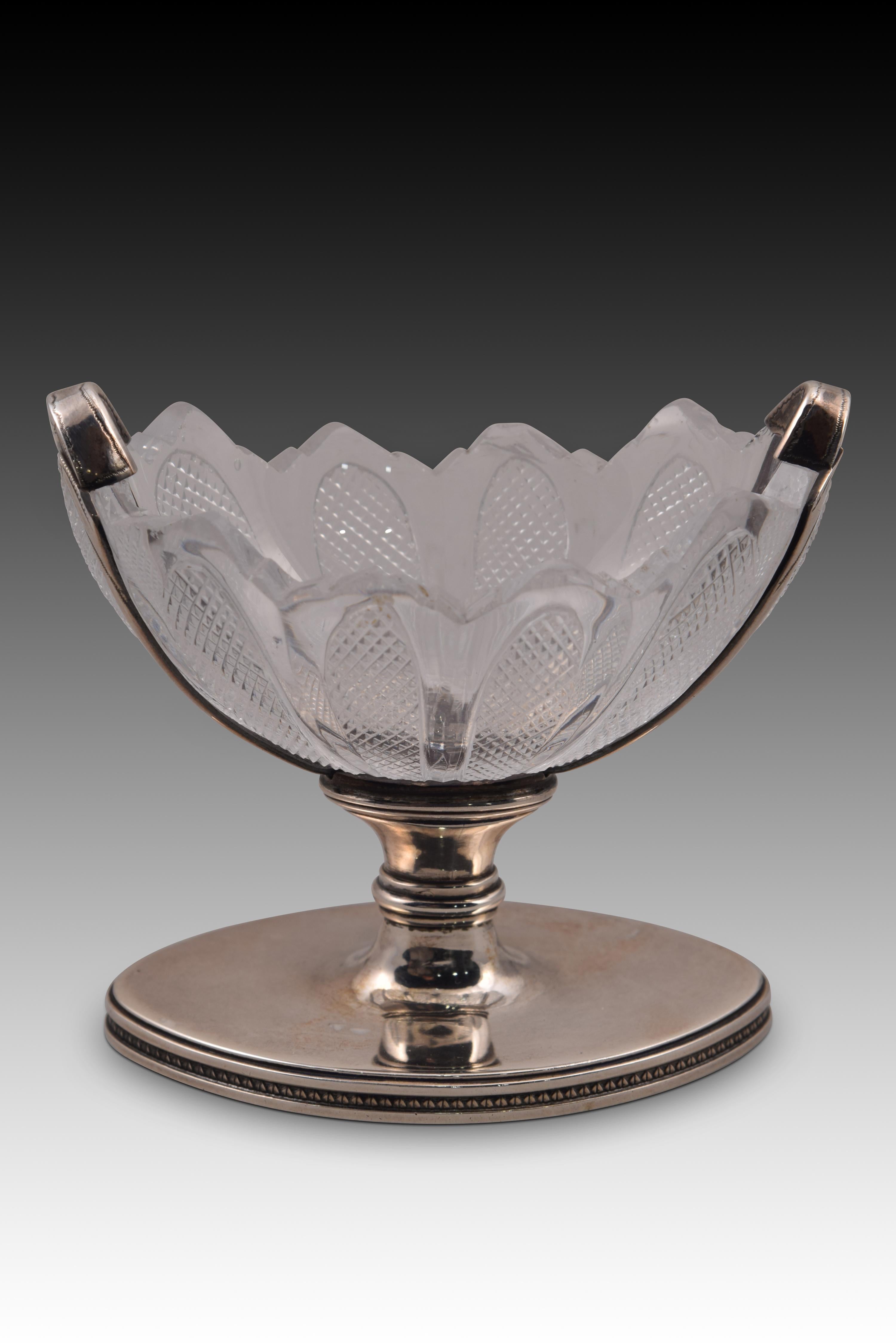 European Silver and Glass Spice Dish or Bowl, 19th Century For Sale