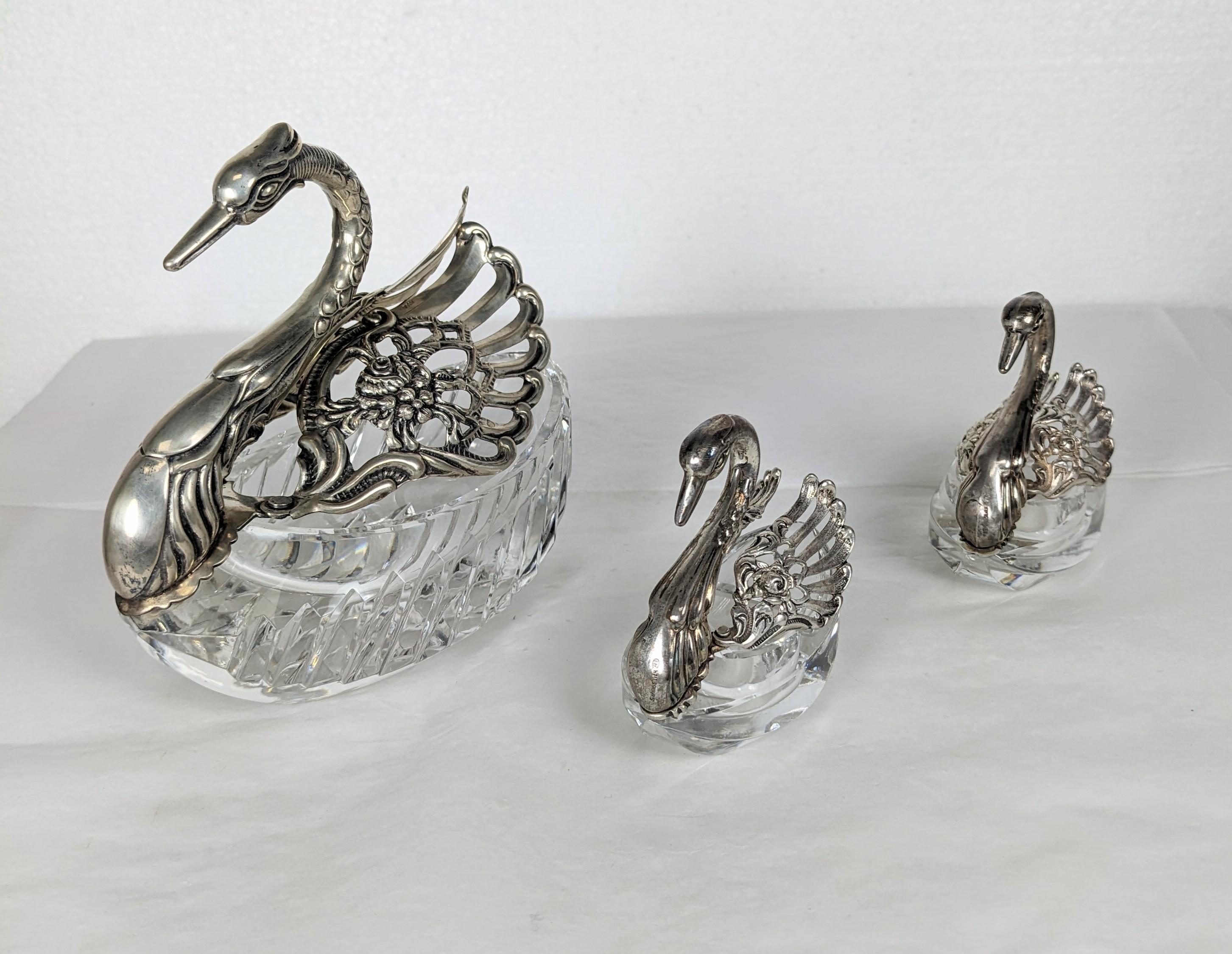 Rococo Revival Silver and Glass Swan Form Salts For Sale