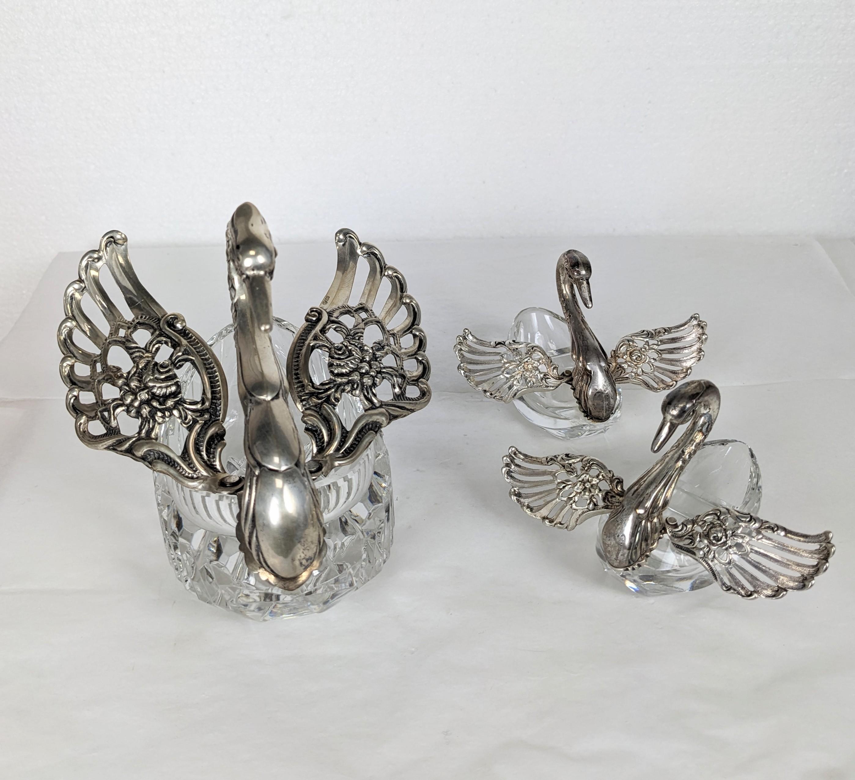 Mid-20th Century Silver and Glass Swan Form Salts For Sale