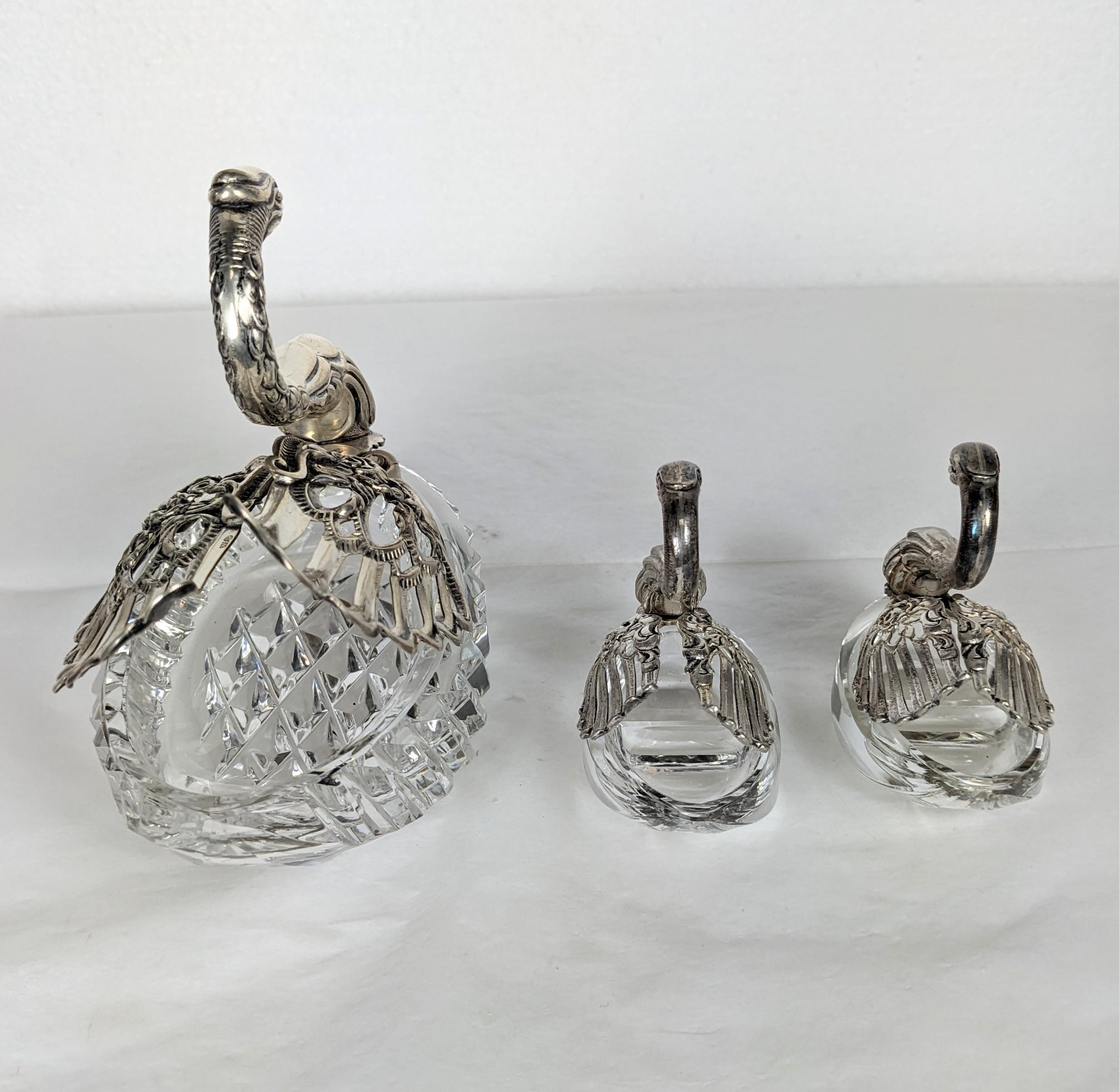 Cut Glass Silver and Glass Swan Form Salts For Sale