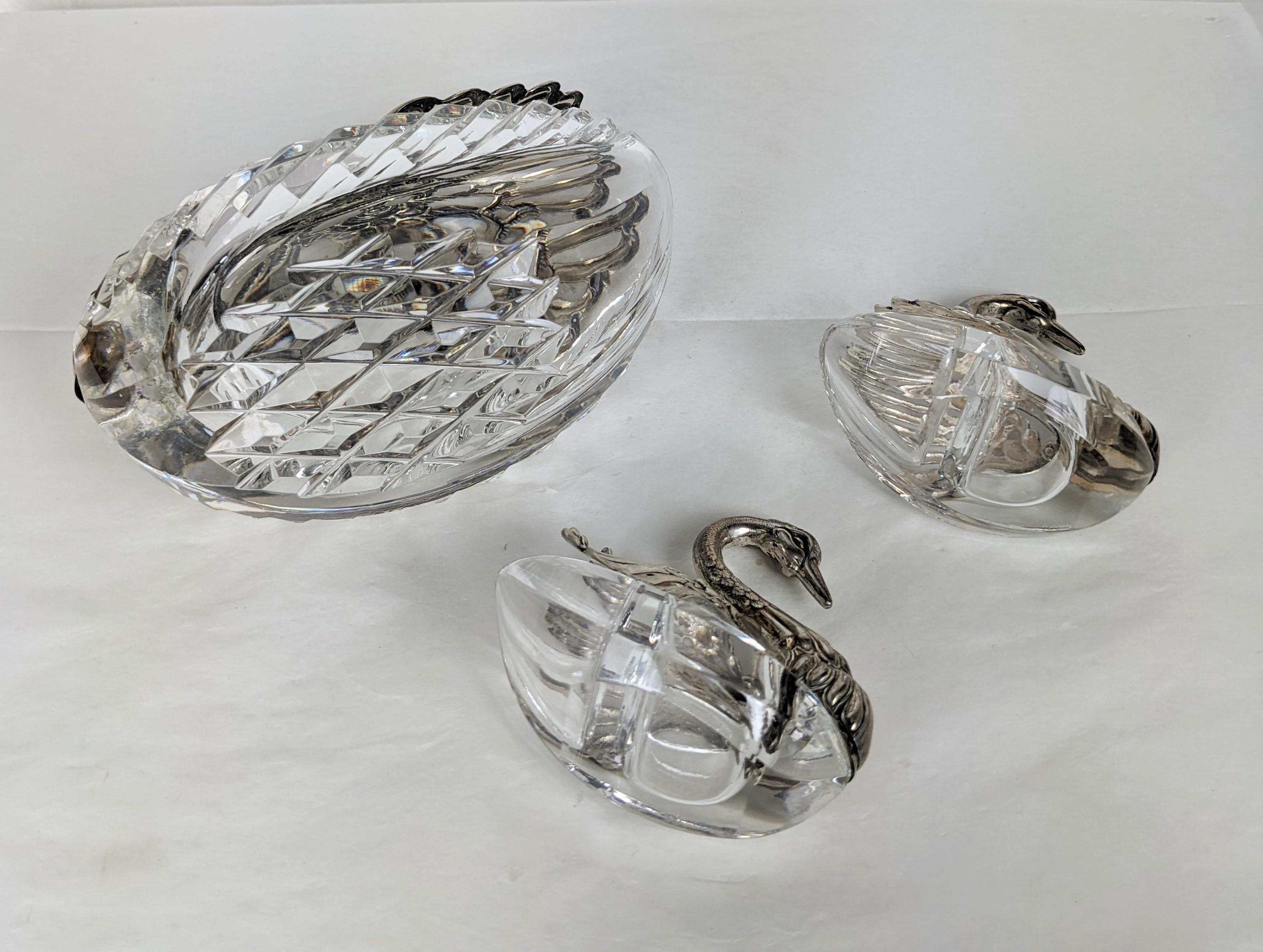 Silber und Glas Swan Form Salze im Angebot 2