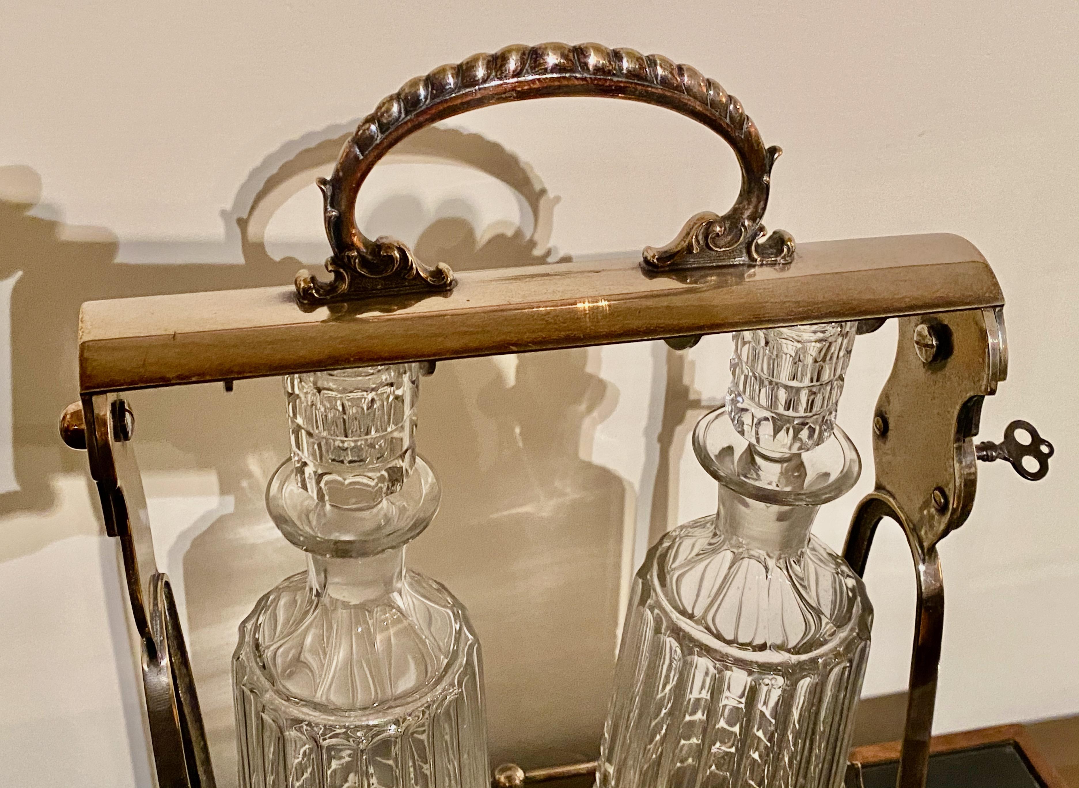 English Silver and Glass Tantalus Cocktail Decanter