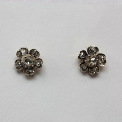 Silver and Gold and Rose Cut Diamond Flower Earrings