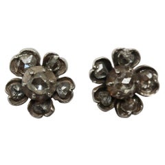 Silver and Gold and Rose Cut Diamond Flower Earrings