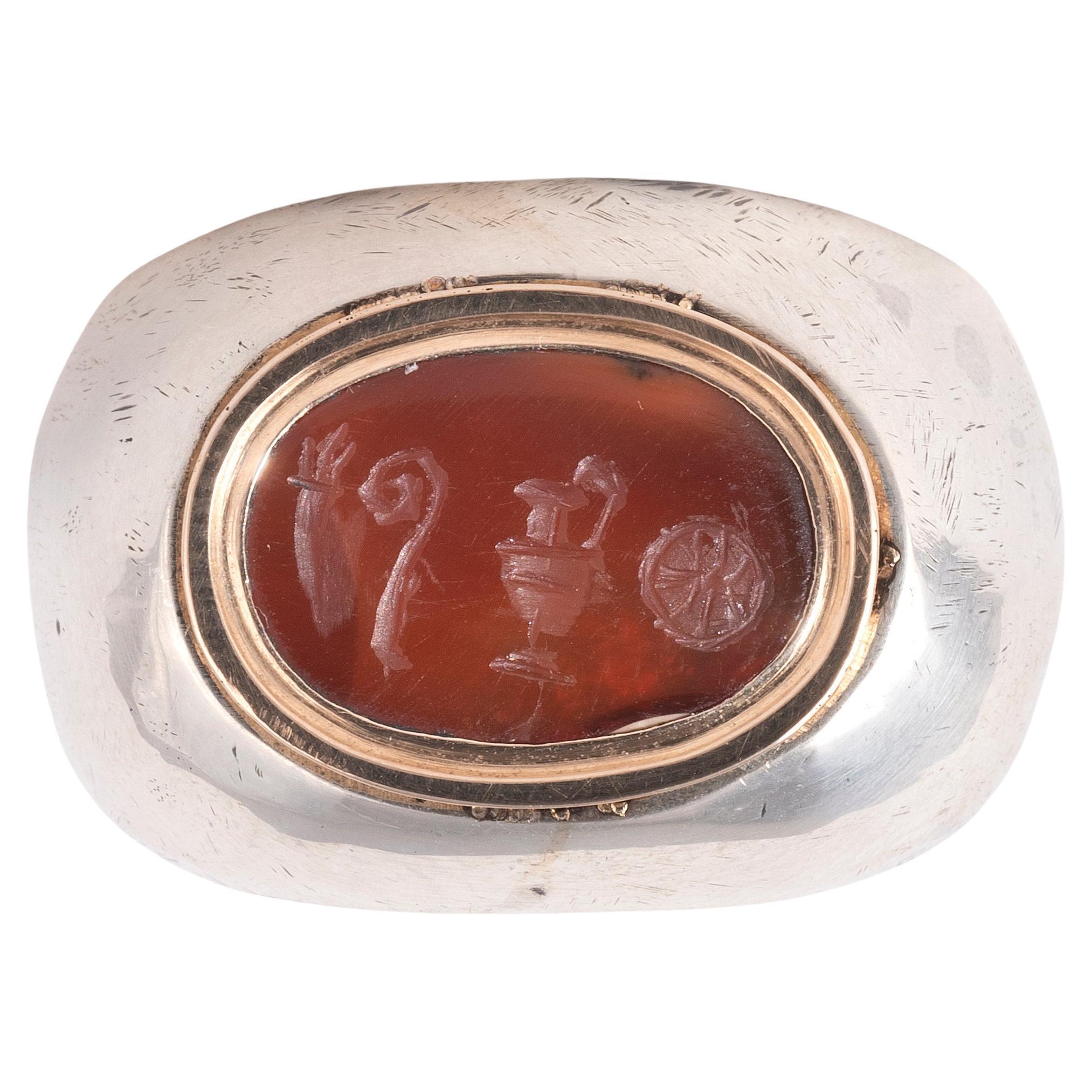 Silver And Gold Bishop Men's Ring With Carnelian Intaglio