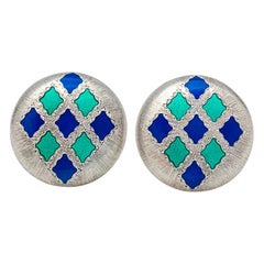 Silver and Gold Buccellati Earrings Enhanced with Enamel