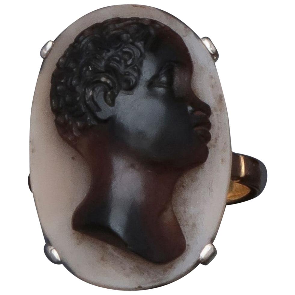 Silver and Gold Nubian Cameo Agate Ring