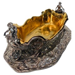 Antique Silver and gold center piece attributed to FABERGE with two Mermen circa 1850.
