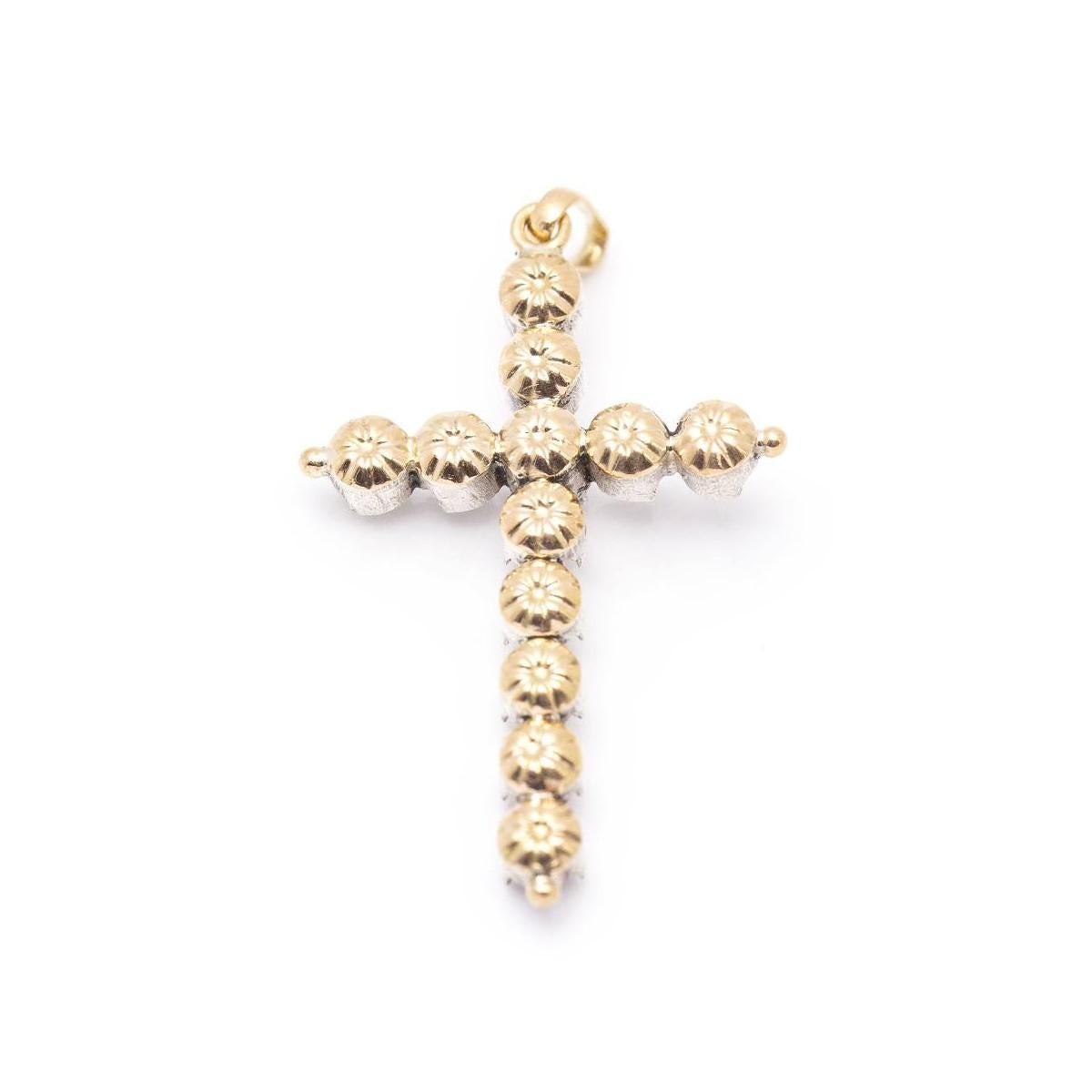 Silver and Gold Cross Pendant with Diamonds In Excellent Condition For Sale In BARCELONA, ES
