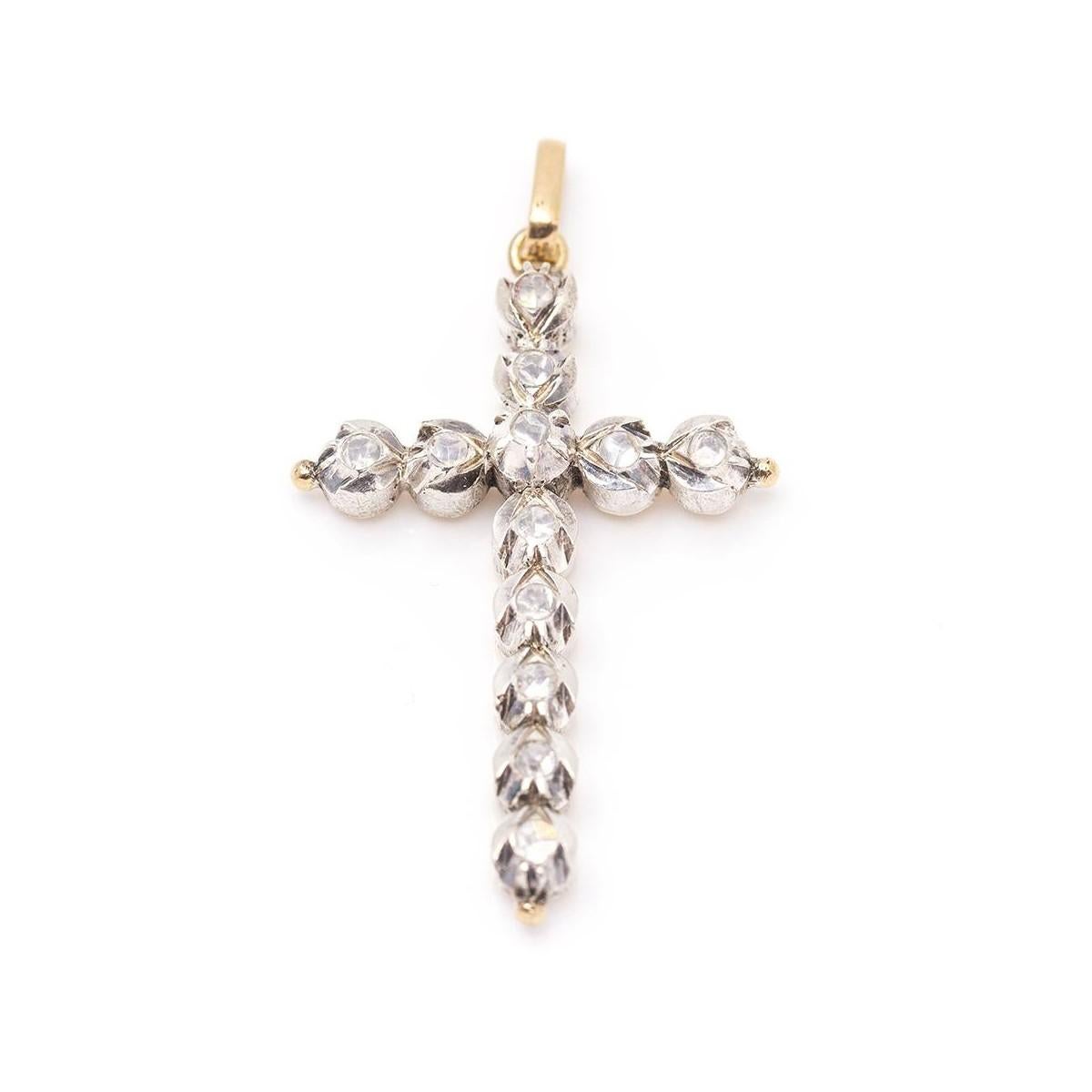 Women's or Men's Silver and Gold Cross Pendant with Diamonds For Sale