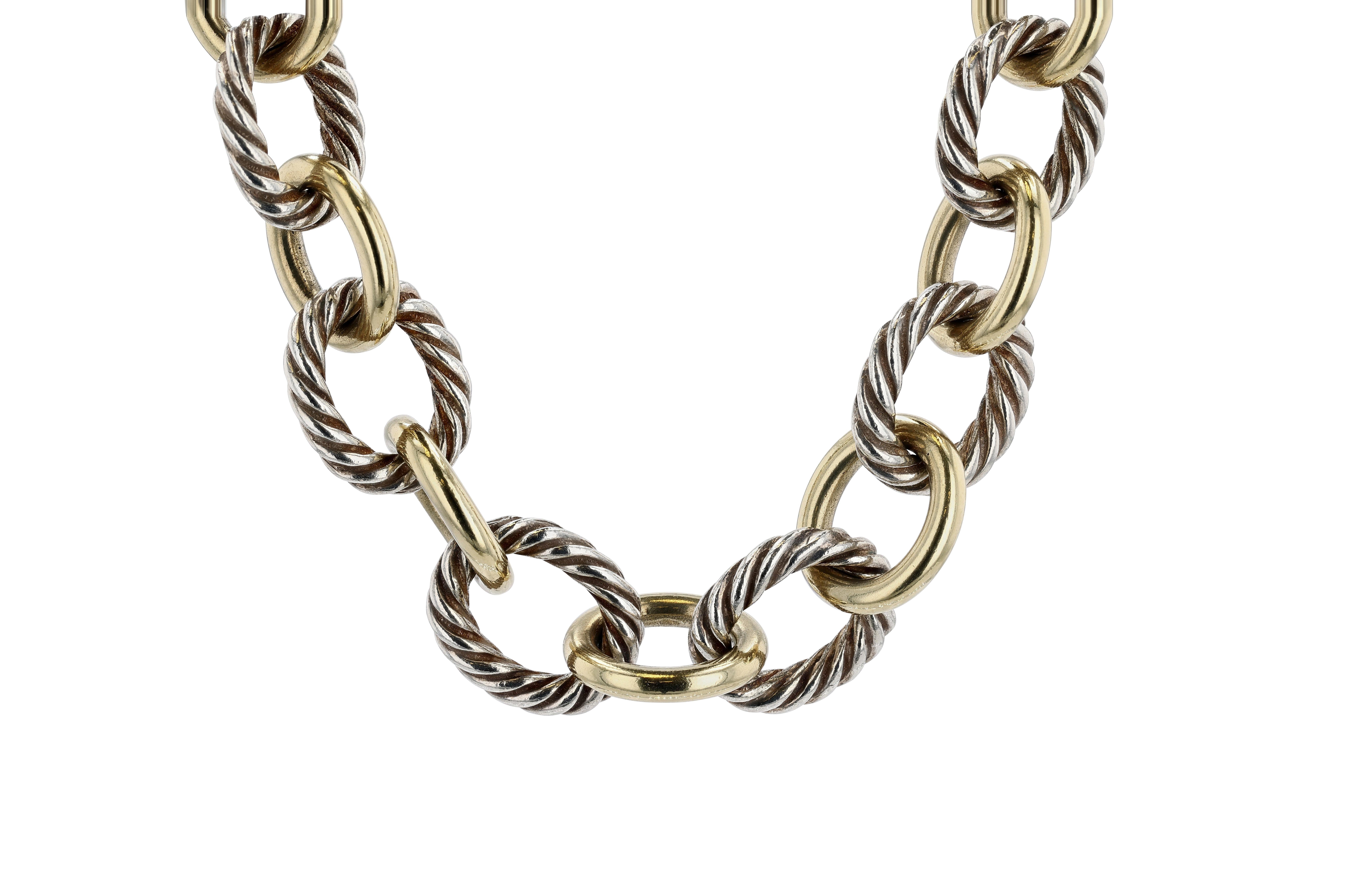 18 Karat Gelbgold und 925er Sterlingsilber, 33 Zoll lange, kreisförmige Halskette aus der klassischen 