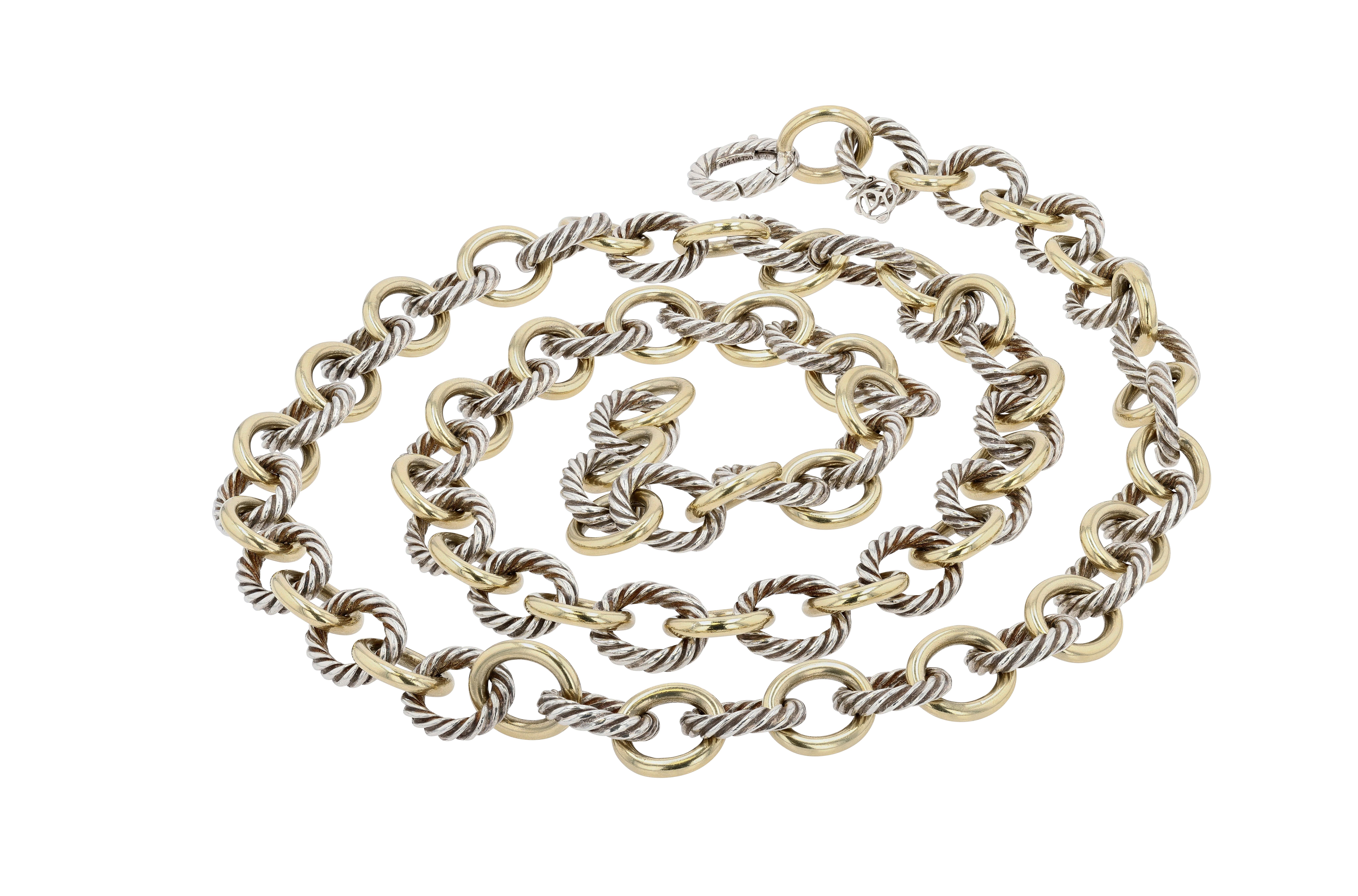 Lange Halskette aus Silber und Gold David Yurman 33 Zoll Kabel im Zustand „Hervorragend“ im Angebot in Princeton, NJ