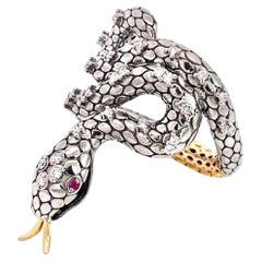 Snake Ring Silver and Gold Diamond Studded