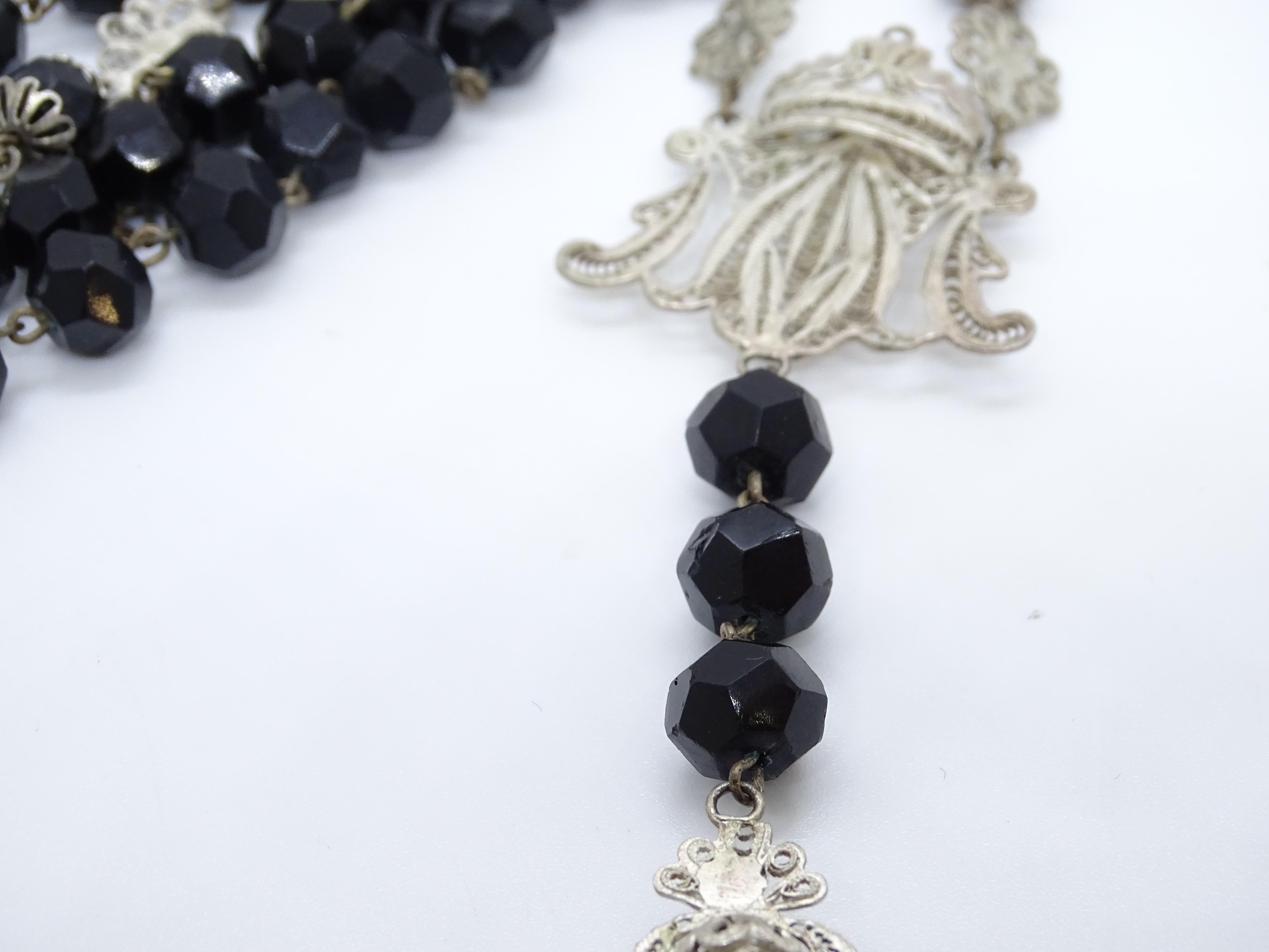 Silver and gold filigree rosary, onyx beads, 19th century 5