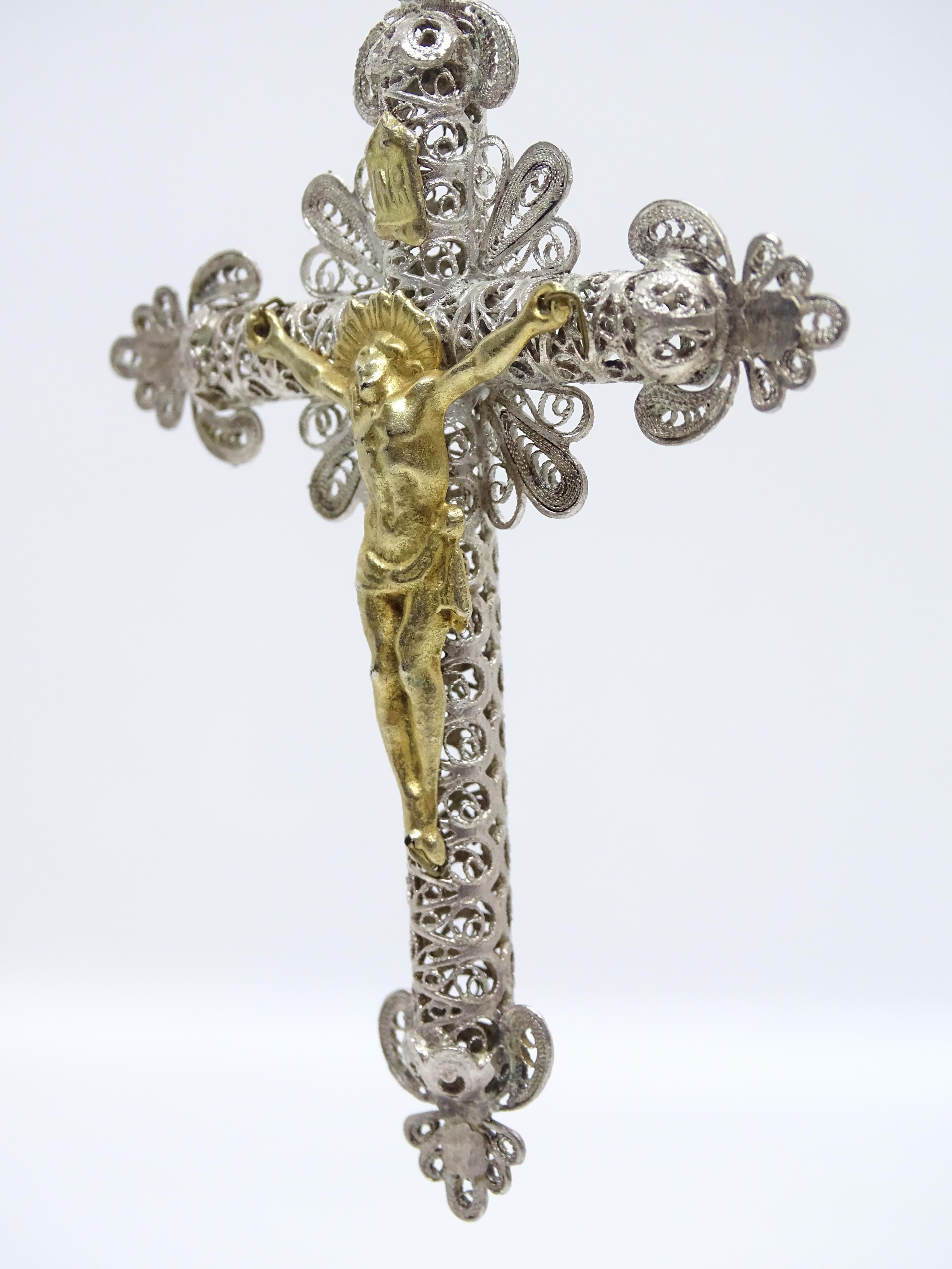Silver and gold filigree rosary, onyx beads, 19th century In Good Condition In VALLADOLID, ES