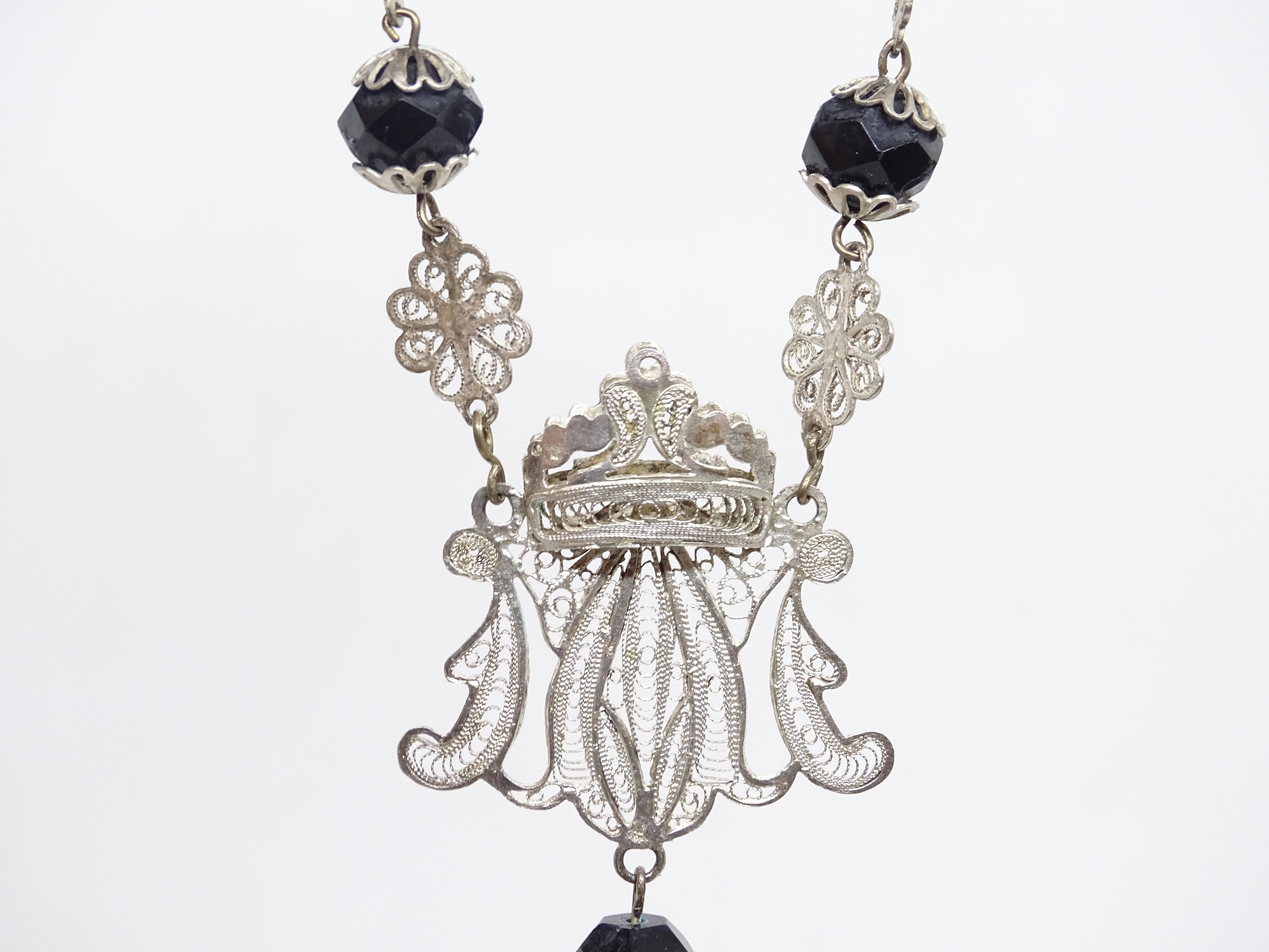 Women's or Men's Silver and gold filigree rosary, onyx beads, 19th century