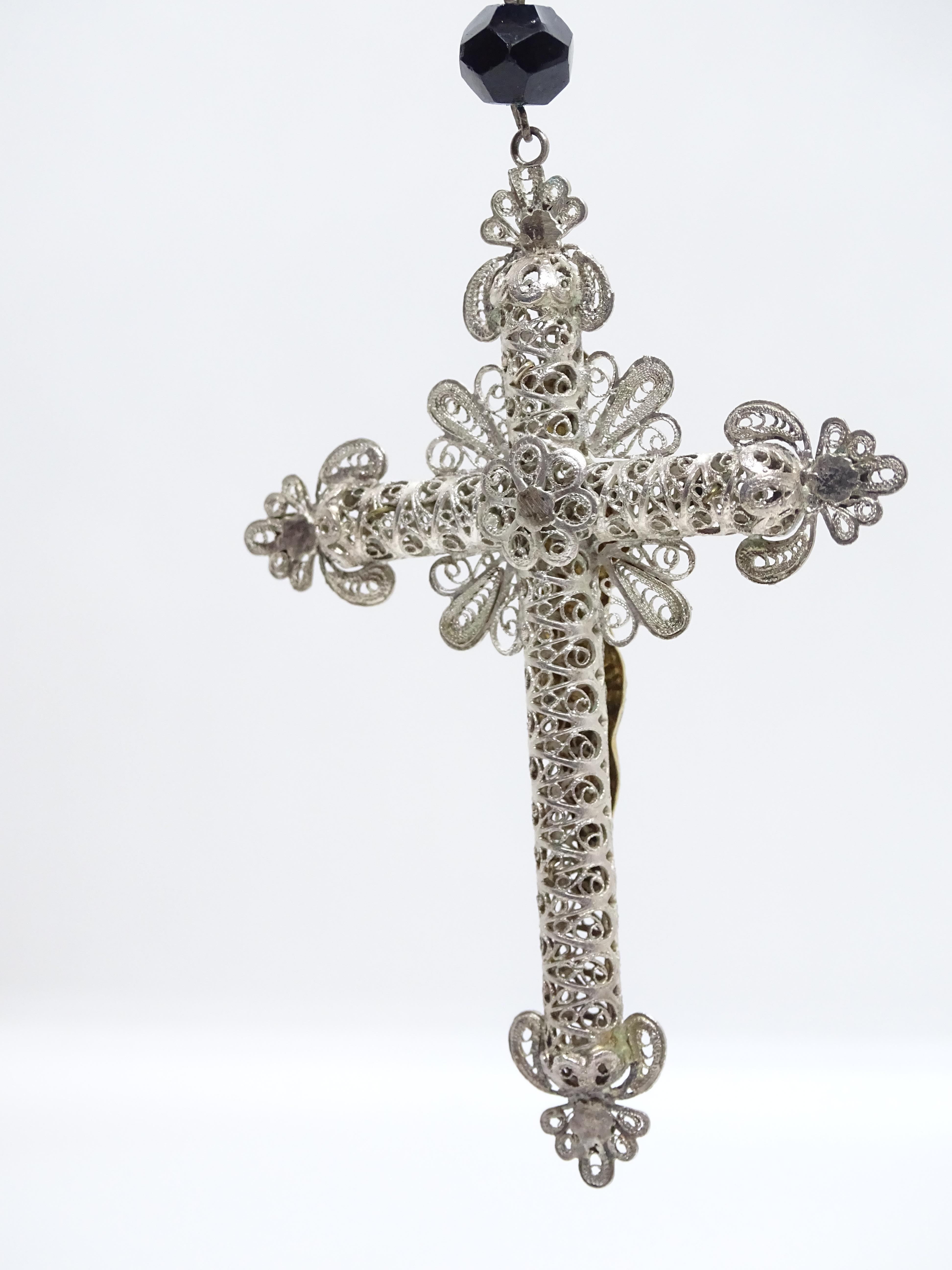 Silver and gold filigree rosary, onyx beads, 19th century 1