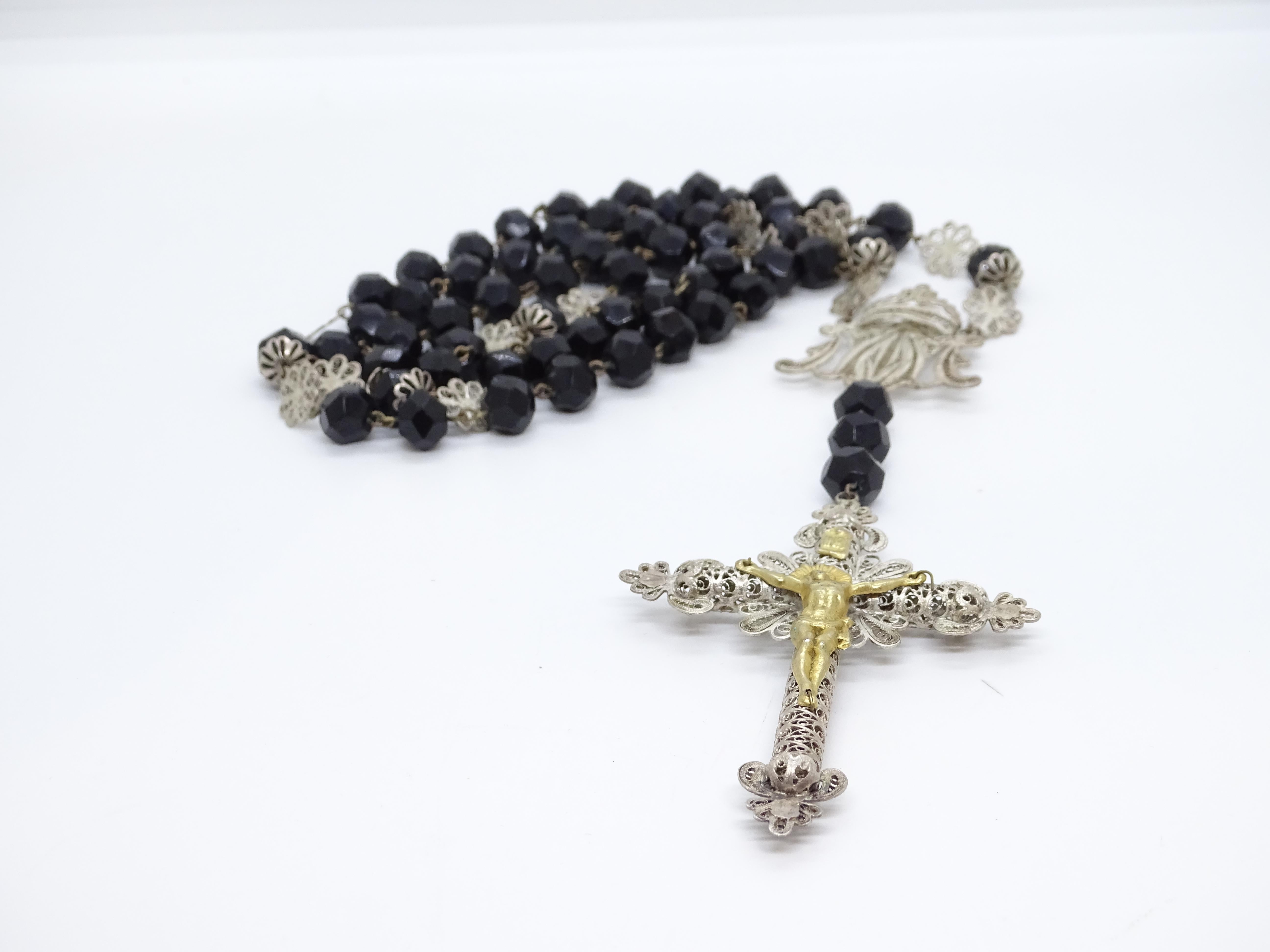 Silver and gold filigree rosary, onyx beads, 19th century 3