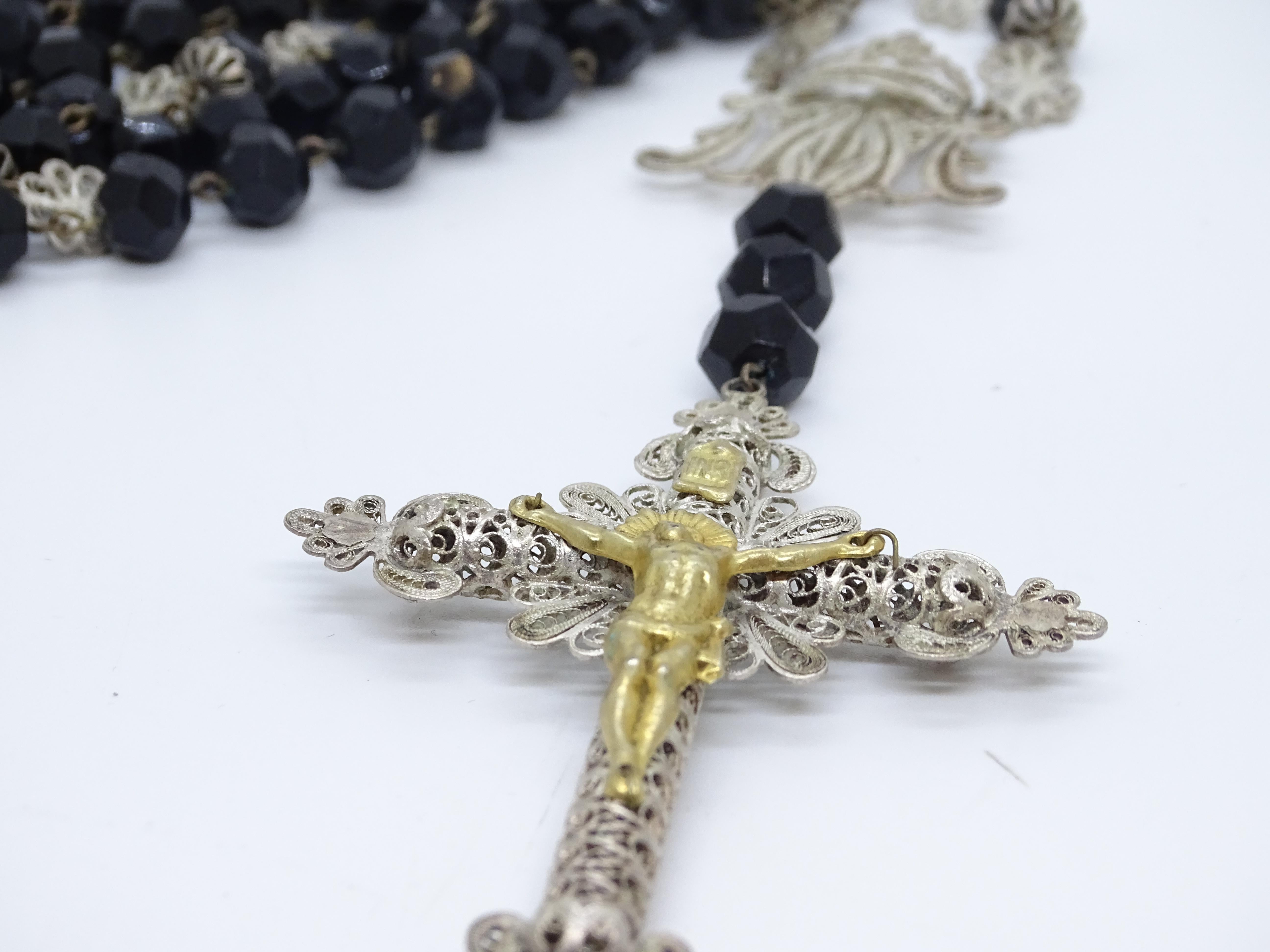 Silver and gold filigree rosary, onyx beads, 19th century 4