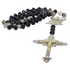 Antique Silver and gold filigree rosary, onyx beads, 19th century