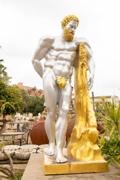 Silver and Gold Finish Neoclassical Sculpture of Hercules in Polychrome Bronze