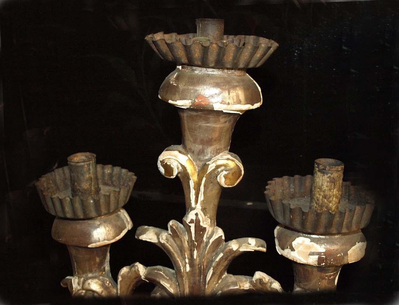 Silver and Gold Gilt Carved French Candelabra For Sale 5