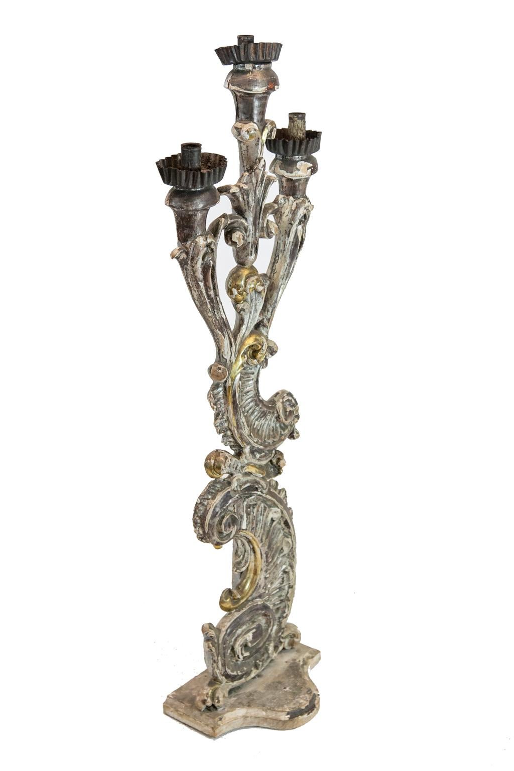 Silver and Gold Gilt Carved French Candelabra In Good Condition For Sale In Wilson, NC