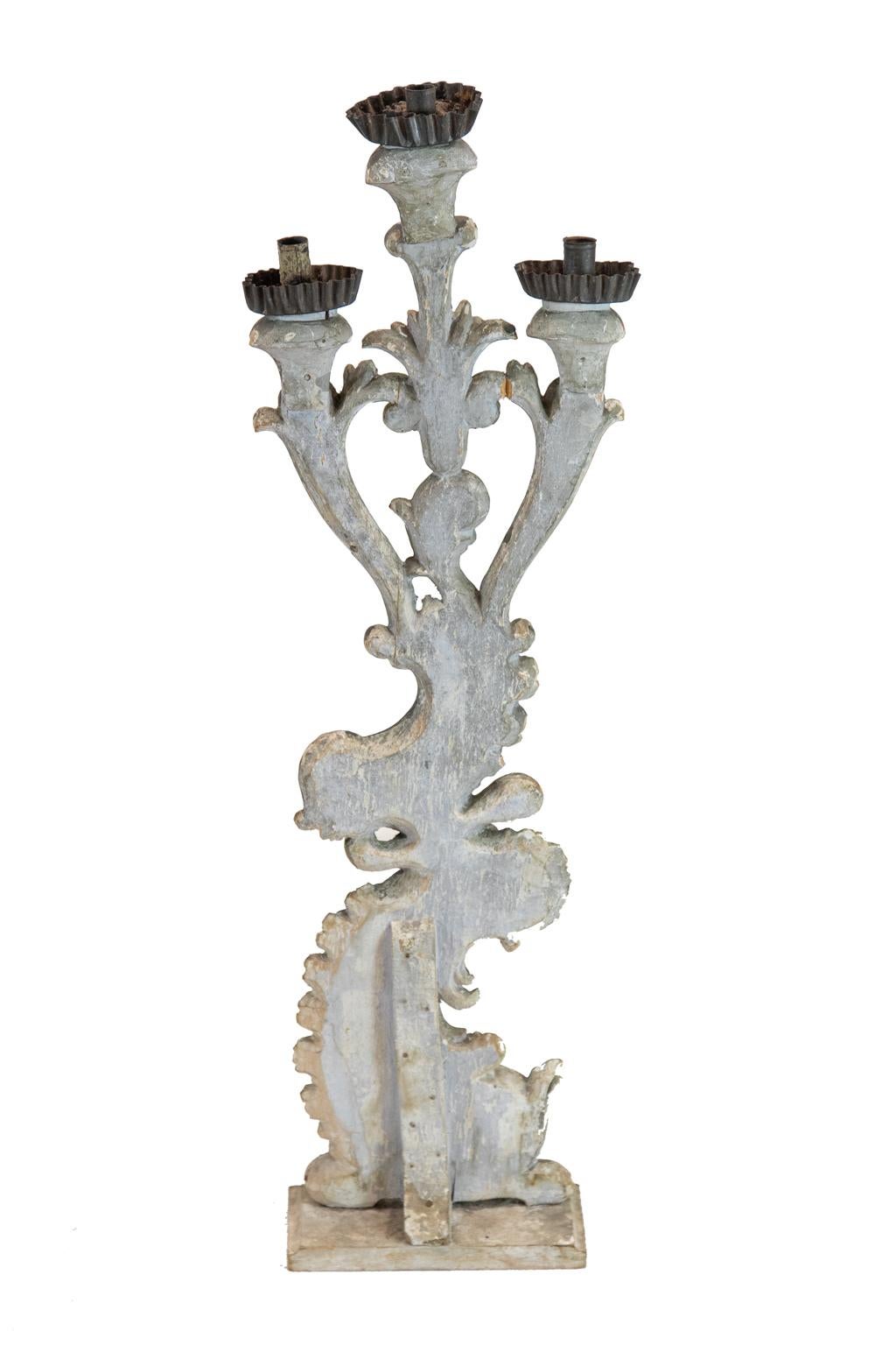 Silver and Gold Gilt Carved French Candelabra For Sale 1