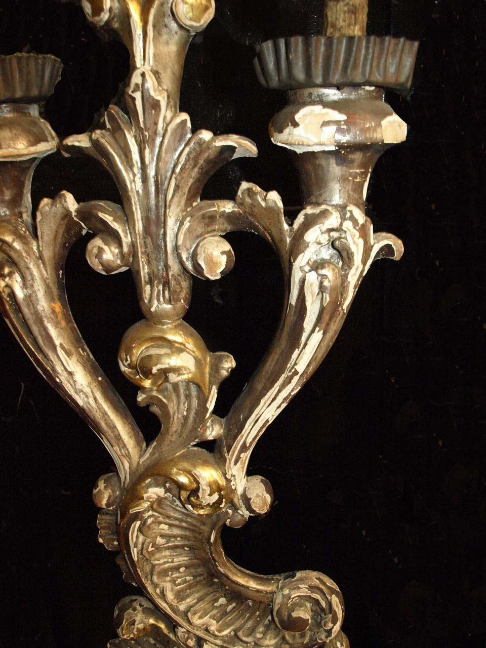 Silver and Gold Gilt Carved French Candelabra For Sale 3