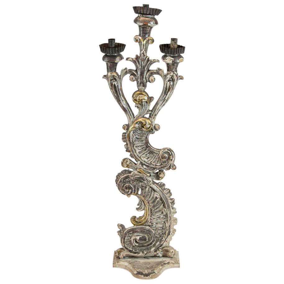 Silver and Gold Gilt Carved French Candelabra For Sale