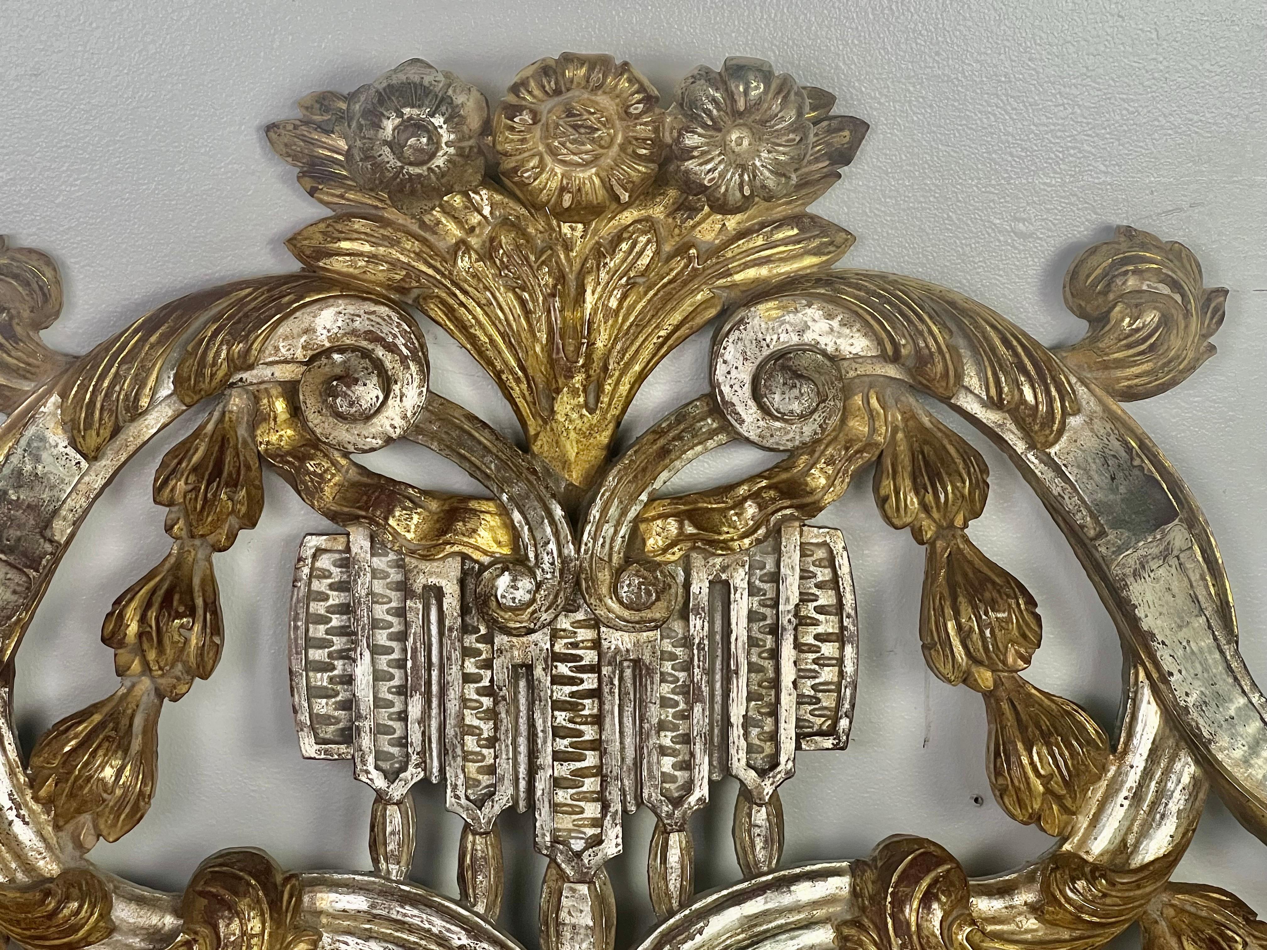 Rococo Silver and Gold Giltwood Carving w/ Scrolls and Acanthus Leaves C. 1900