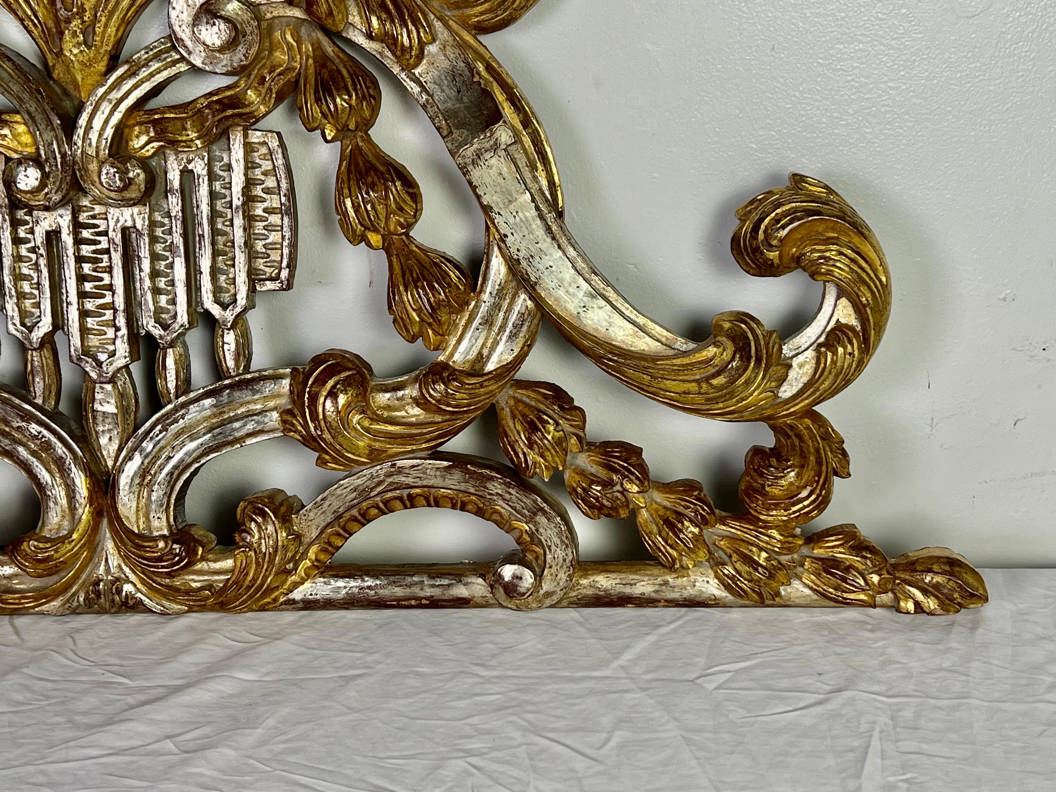 Italian Silver and Gold Giltwood Carving w/ Scrolls and Acanthus Leaves C. 1900