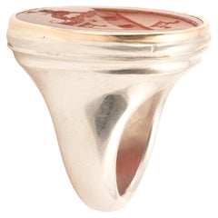 Silver and Gold Large Carnelian Signet Men's Ring