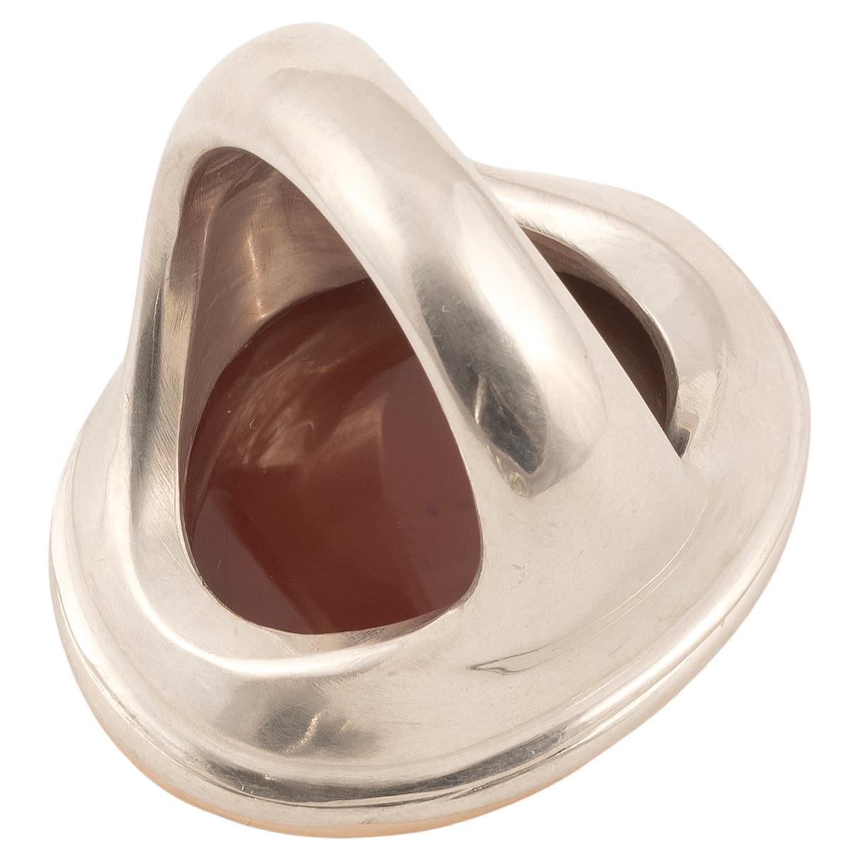Oval Cut Silver and Gold Large Carnelian Signet Men's Ring For Sale