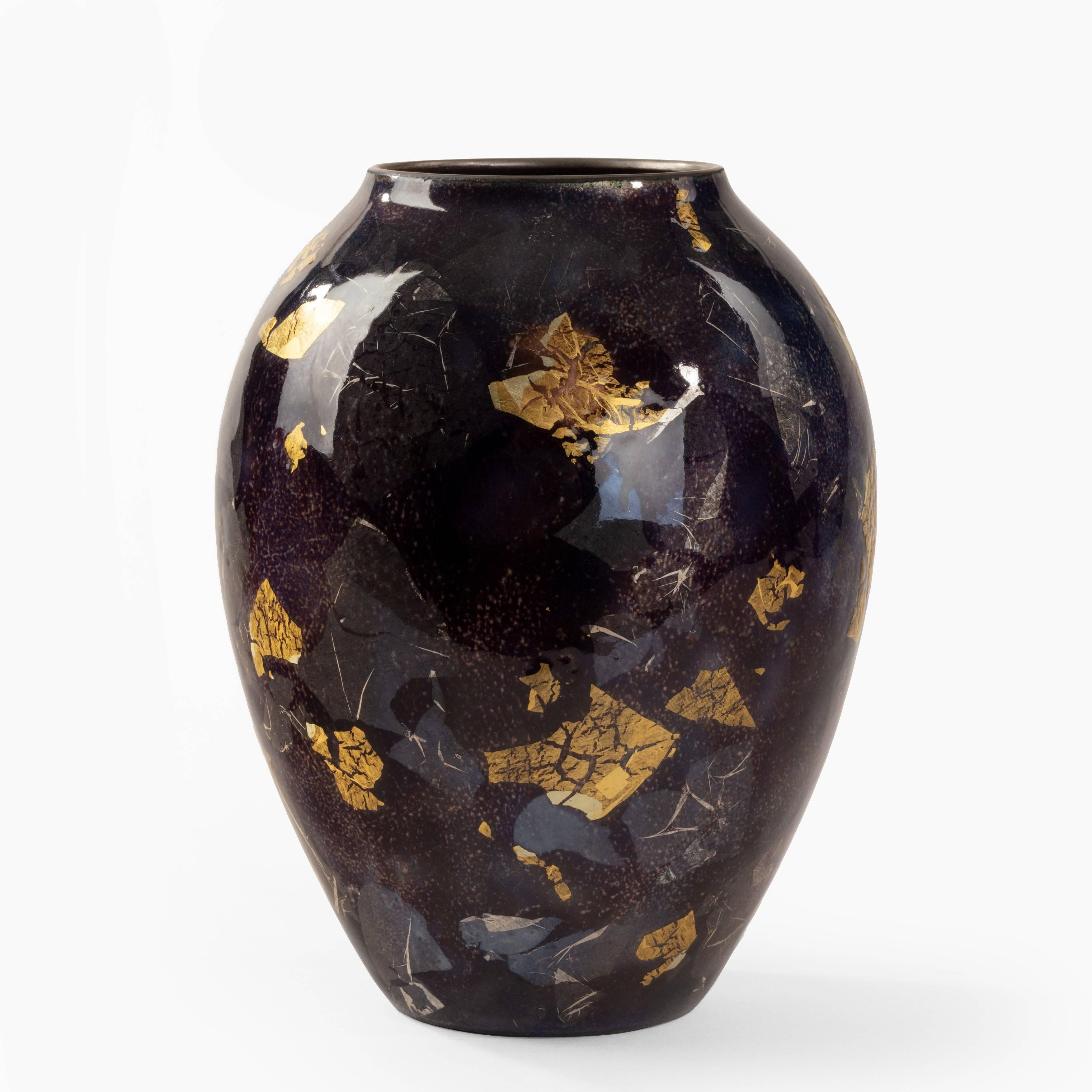English Silver and Gold Leaf Cloisonné Vase by Sukiku