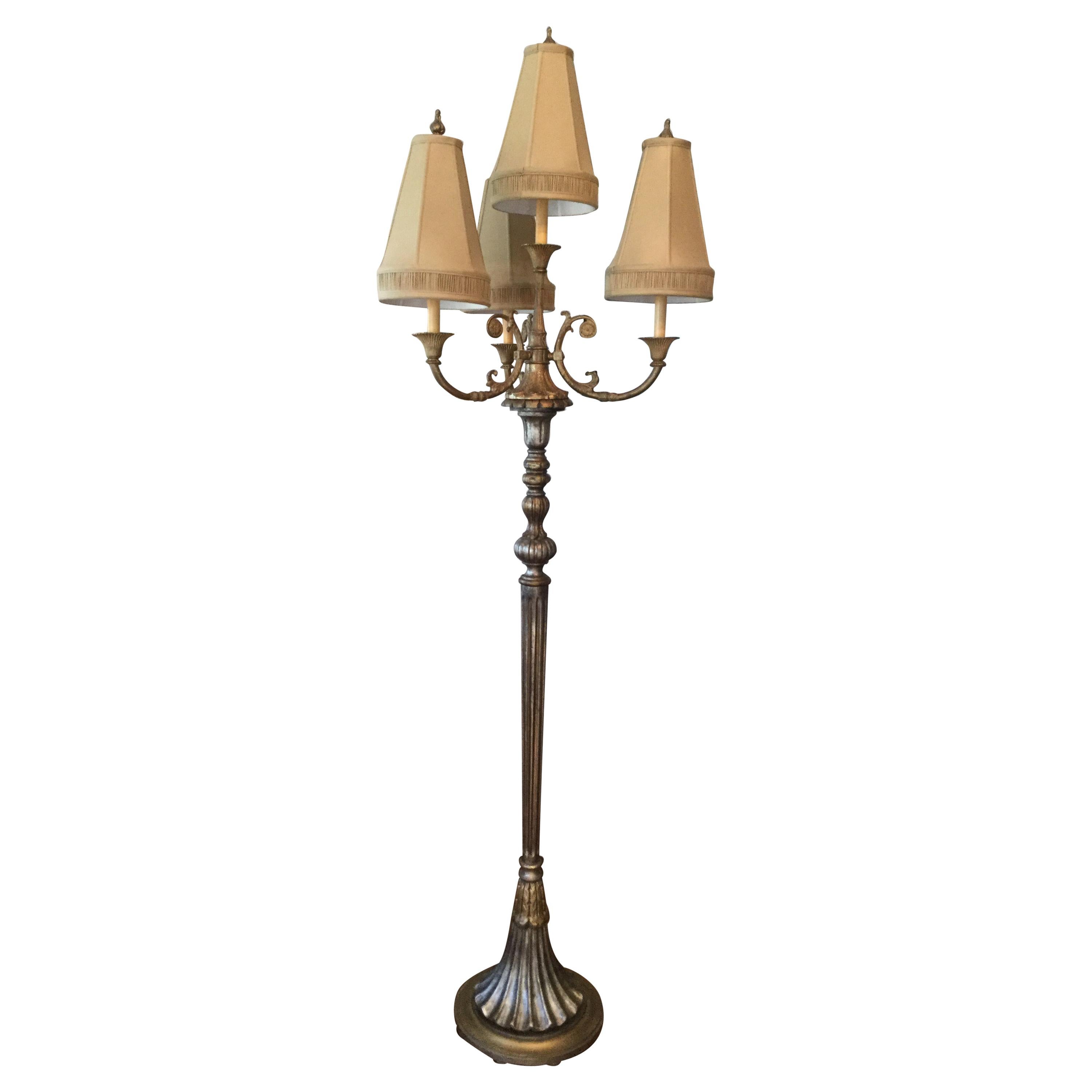 Silver and Gold Leaf Floor Lamp For Sale