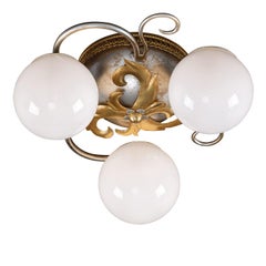 Plafonnier à 3 lumières avec feuilles d'argent et d'or