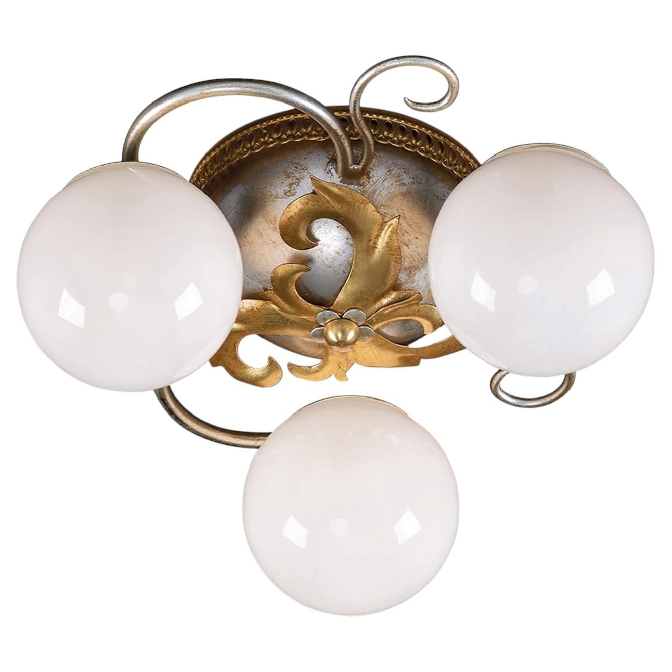 Silver and Gold Leaves 3-light Ceiling Lamp For Sale