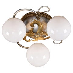 Plafonnier à 3 lumières avec feuilles d'argent et d'or